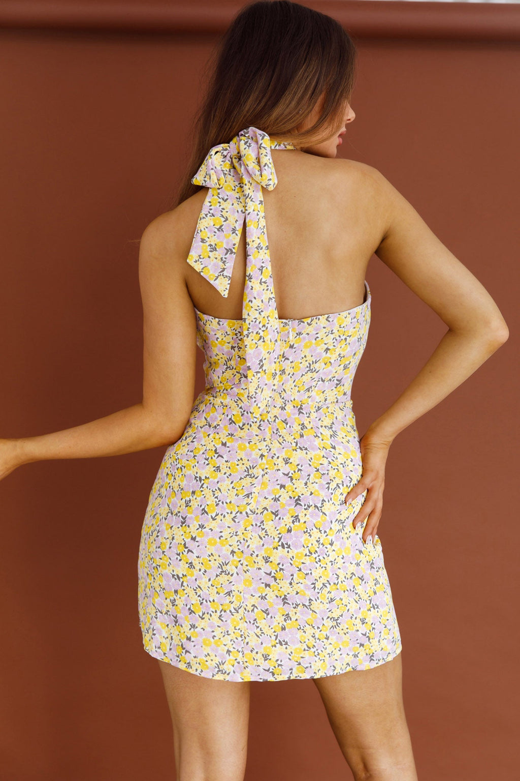 Ride Or Die Halterneck Mini Dress Floral Yellow by Selfie Leslie