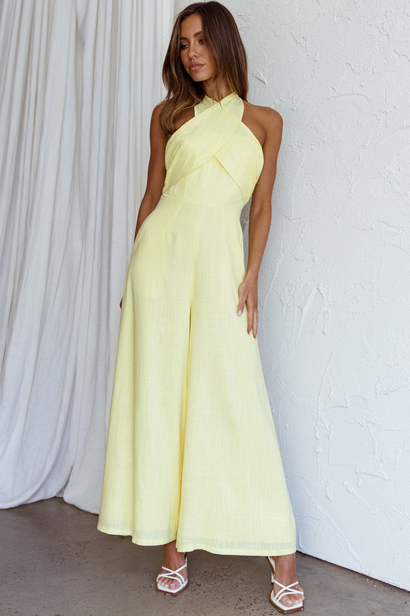 Stars Align Halterneck Jumpsuit Lemon by Selfie Leslie Australia