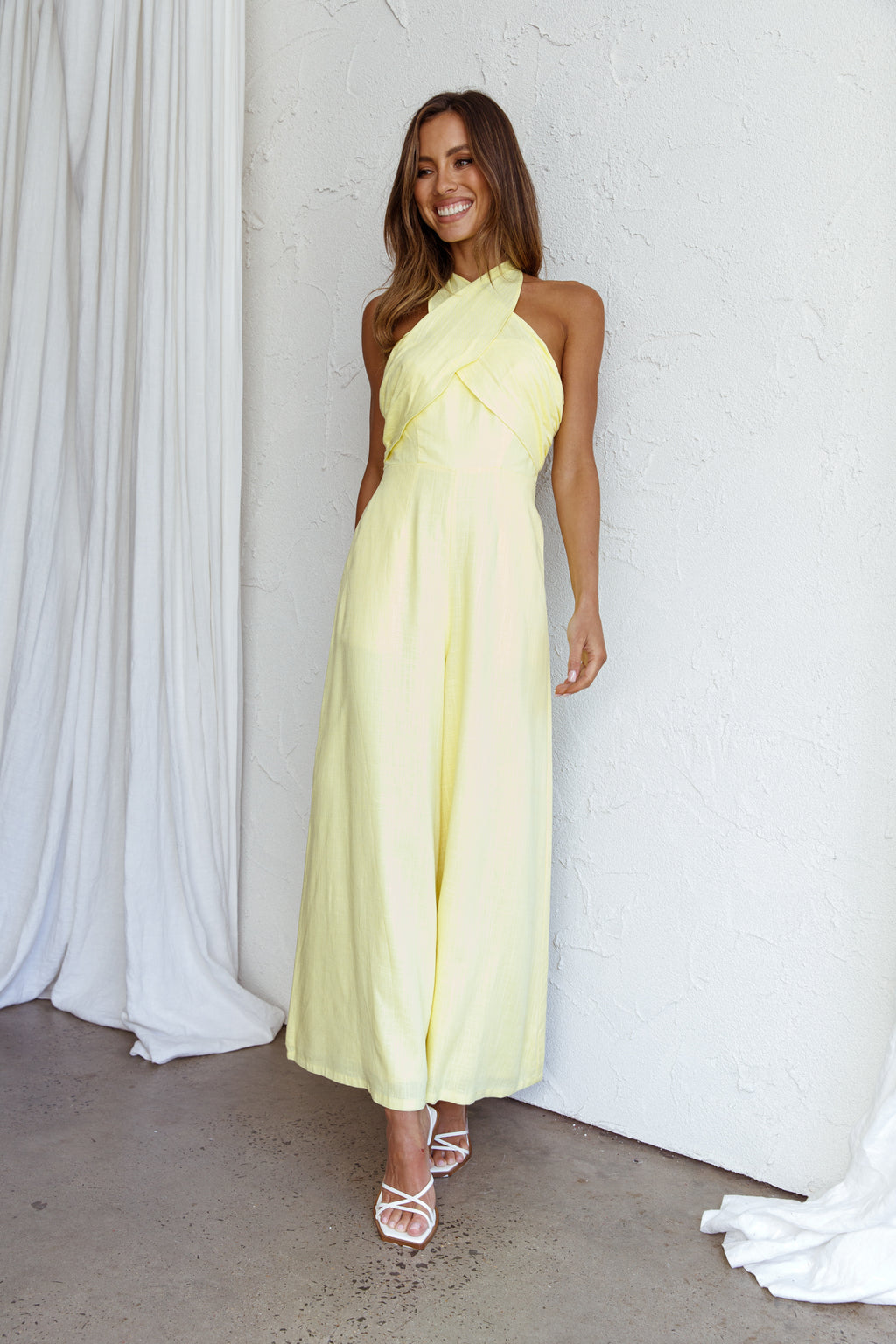 Stars Align Halterneck Jumpsuit Lemon by Selfie Leslie Australia