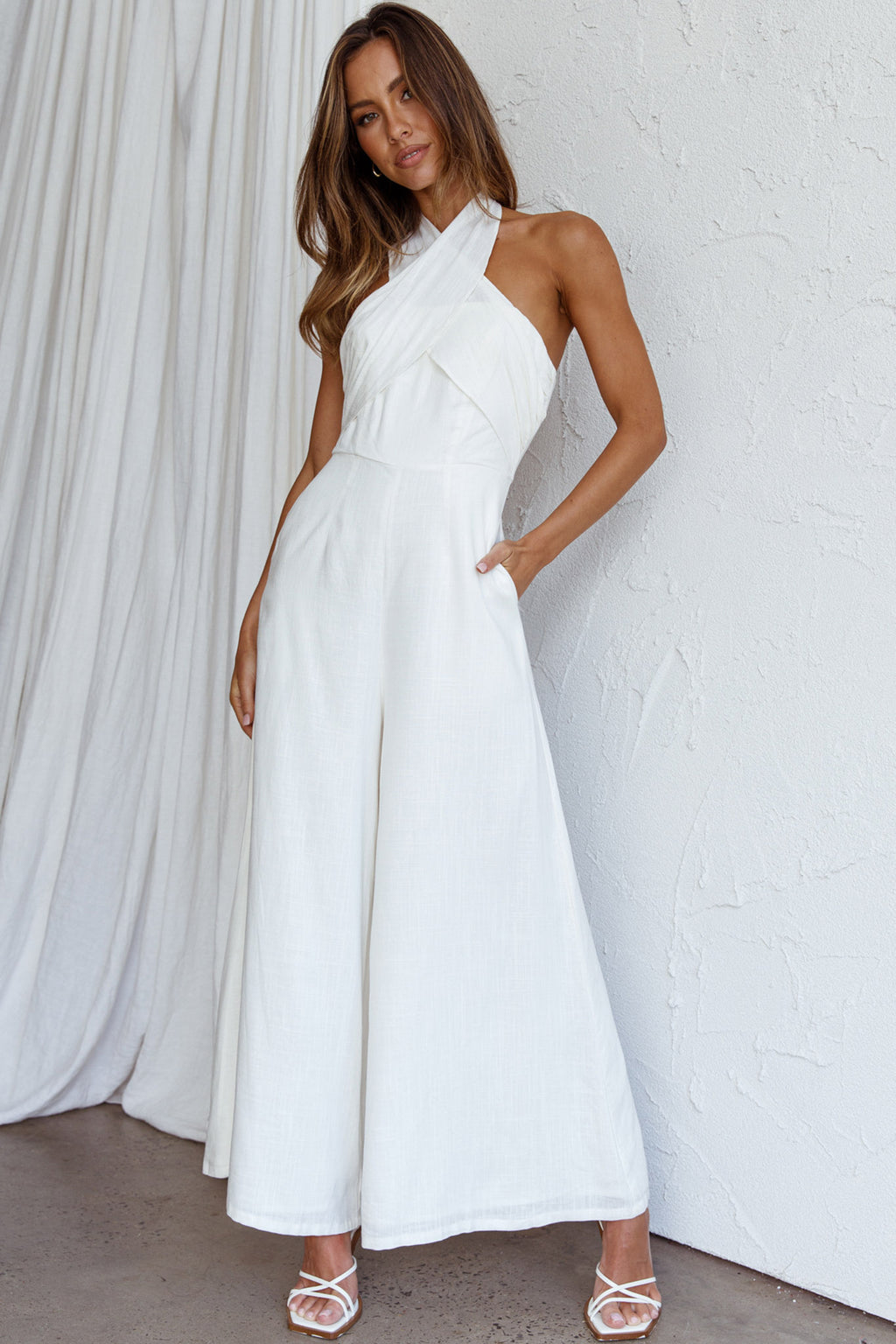 Stars Align Halterneck Jumpsuit White by Selfie Leslie Australia