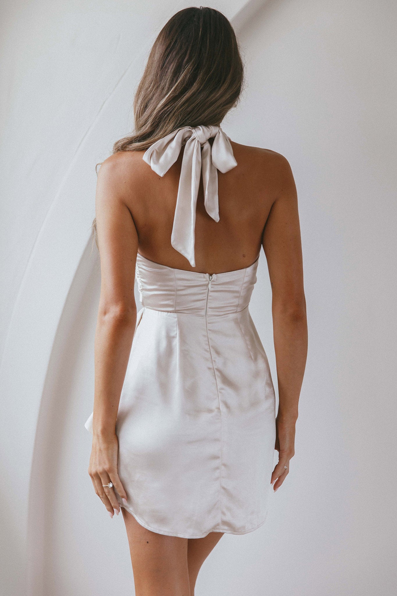 Stars Align Halterneck Satin Dress Champagne by Selfie Leslie