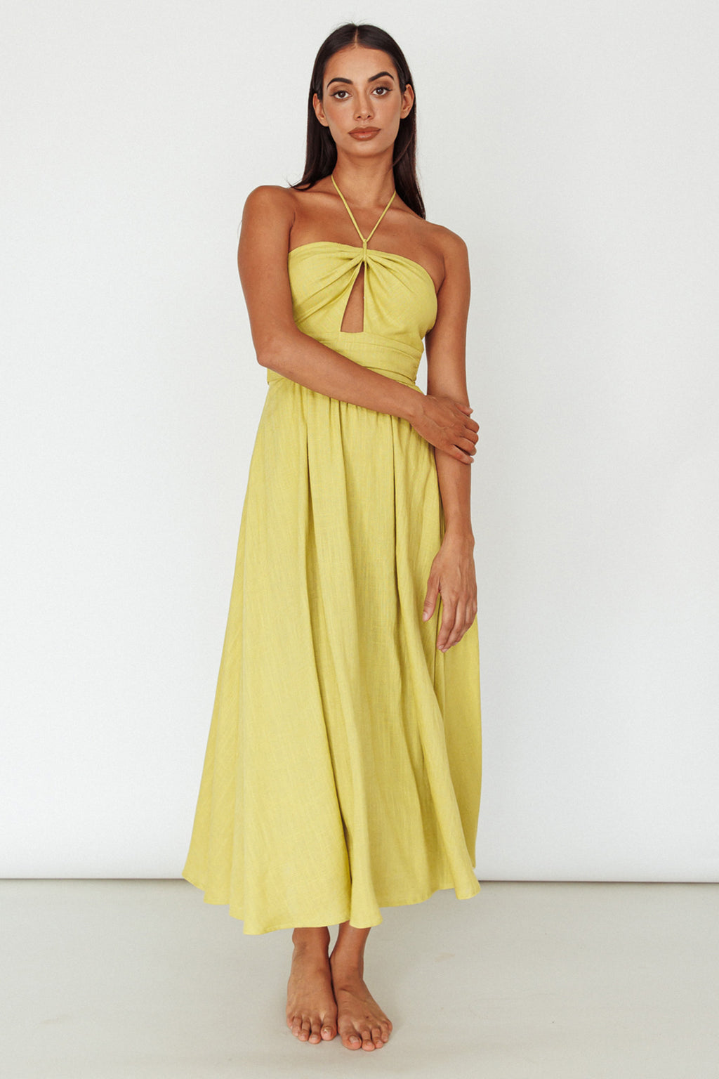 Maravilhosa Keyhole Halter Midi Dress Lime by Selfie Leslie Australia