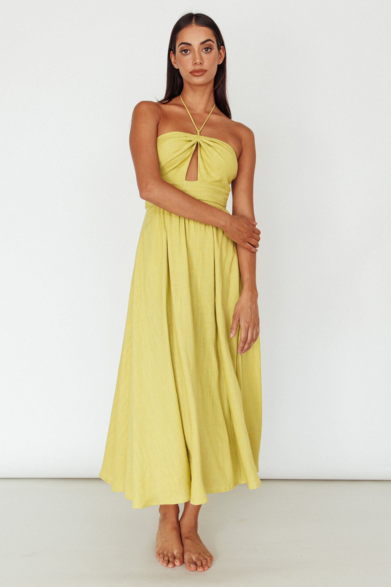 Maravilhosa Keyhole Halter Midi Dress Lime by Selfie Leslie Australia