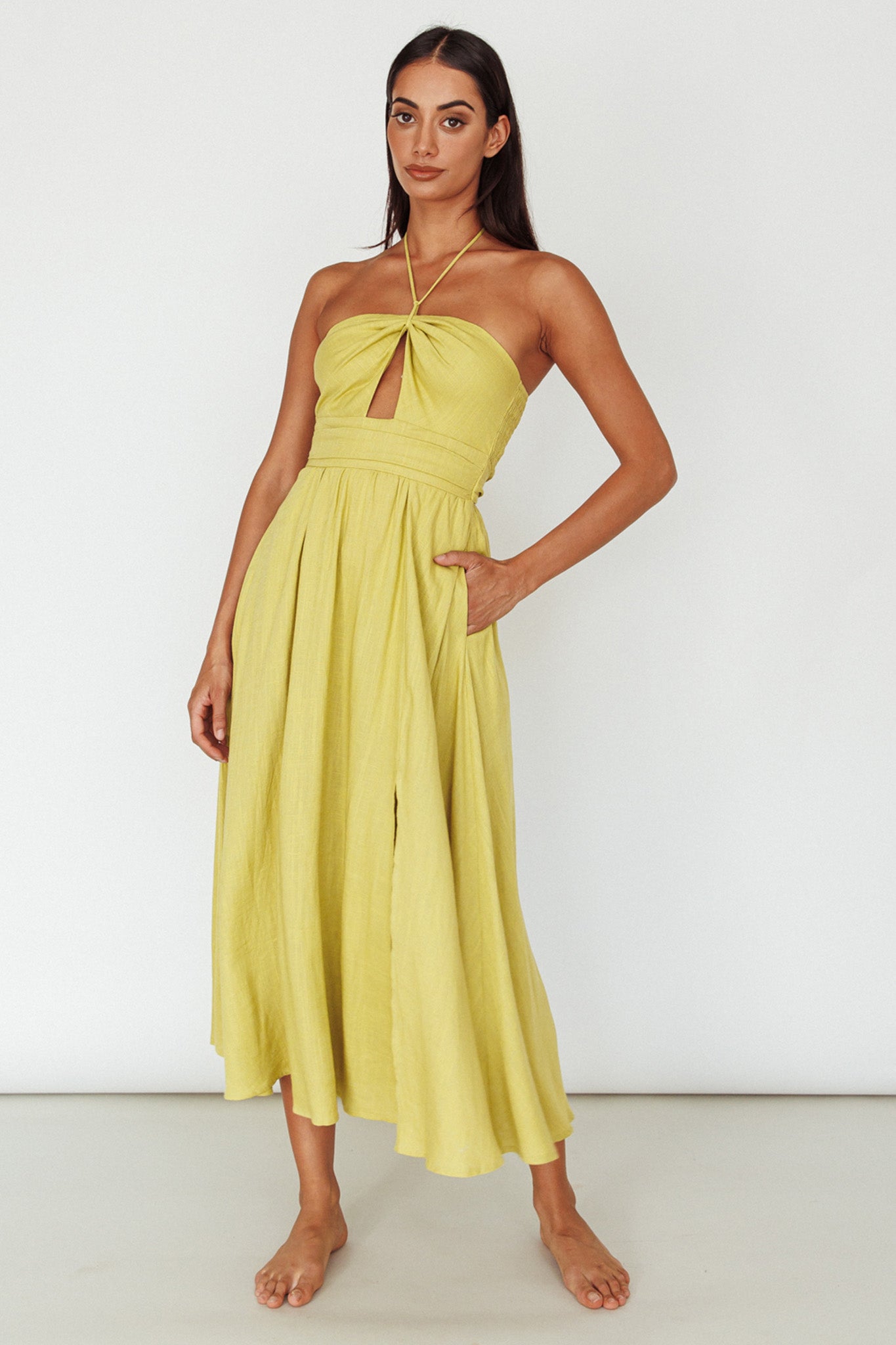 Maravilhosa Keyhole Halter Midi Dress Lime by Selfie Leslie Australia