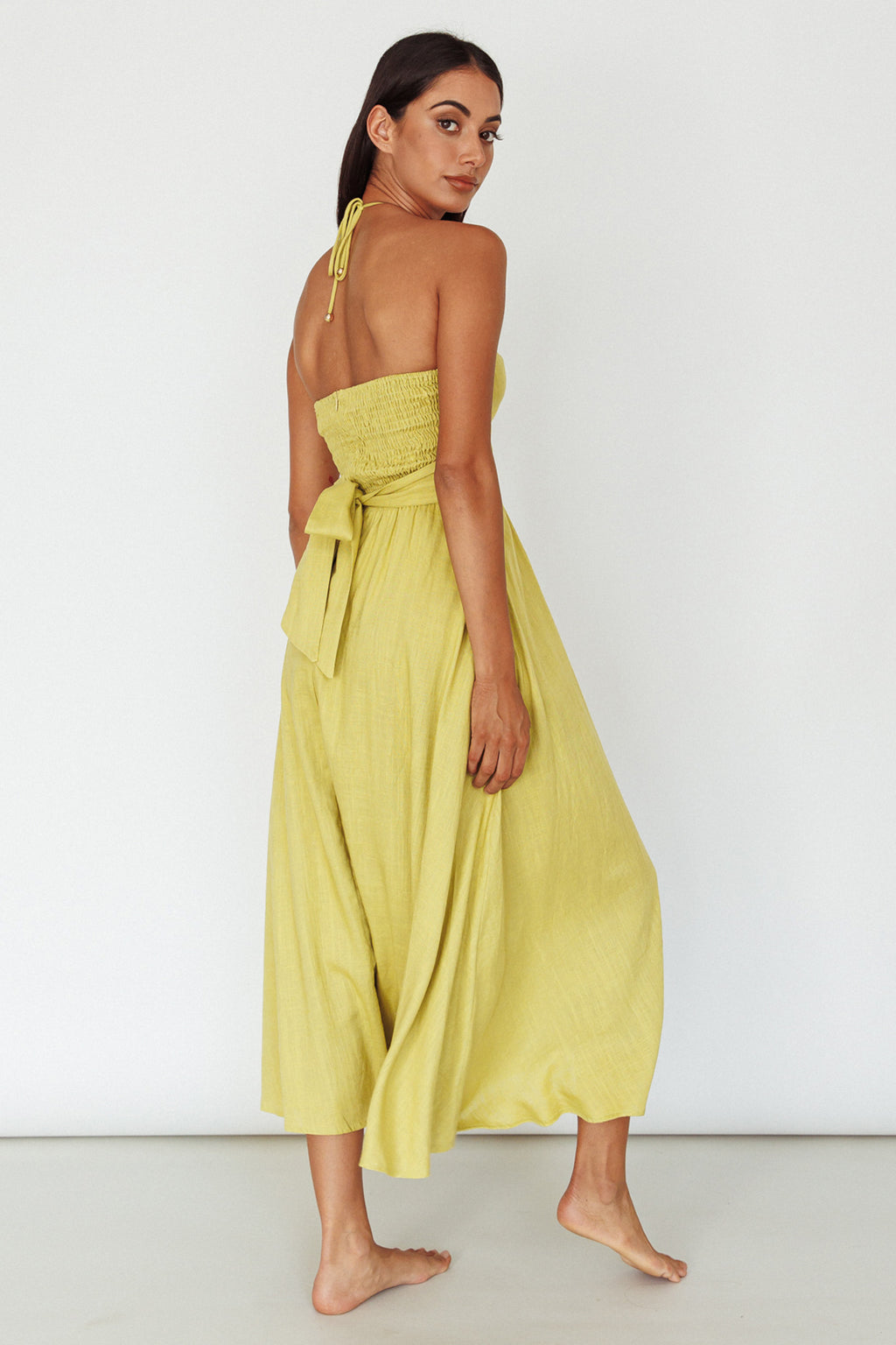 Maravilhosa Keyhole Halter Midi Dress Lime by Selfie Leslie Australia