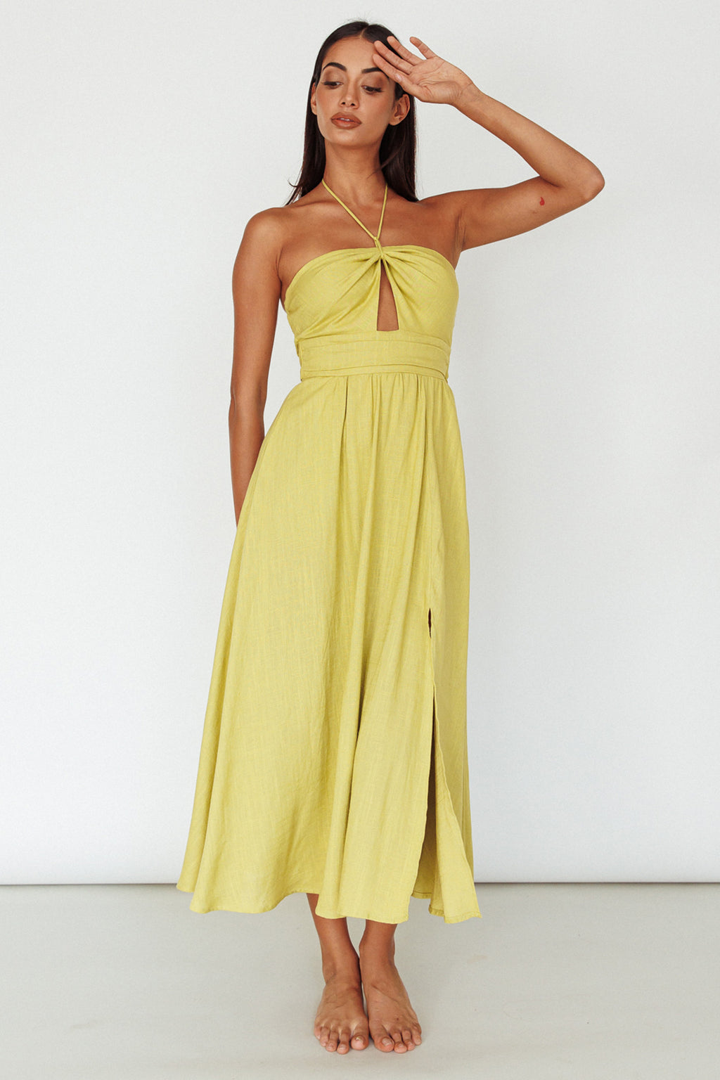 Maravilhosa Keyhole Halter Midi Dress Lime by Selfie Leslie Australia