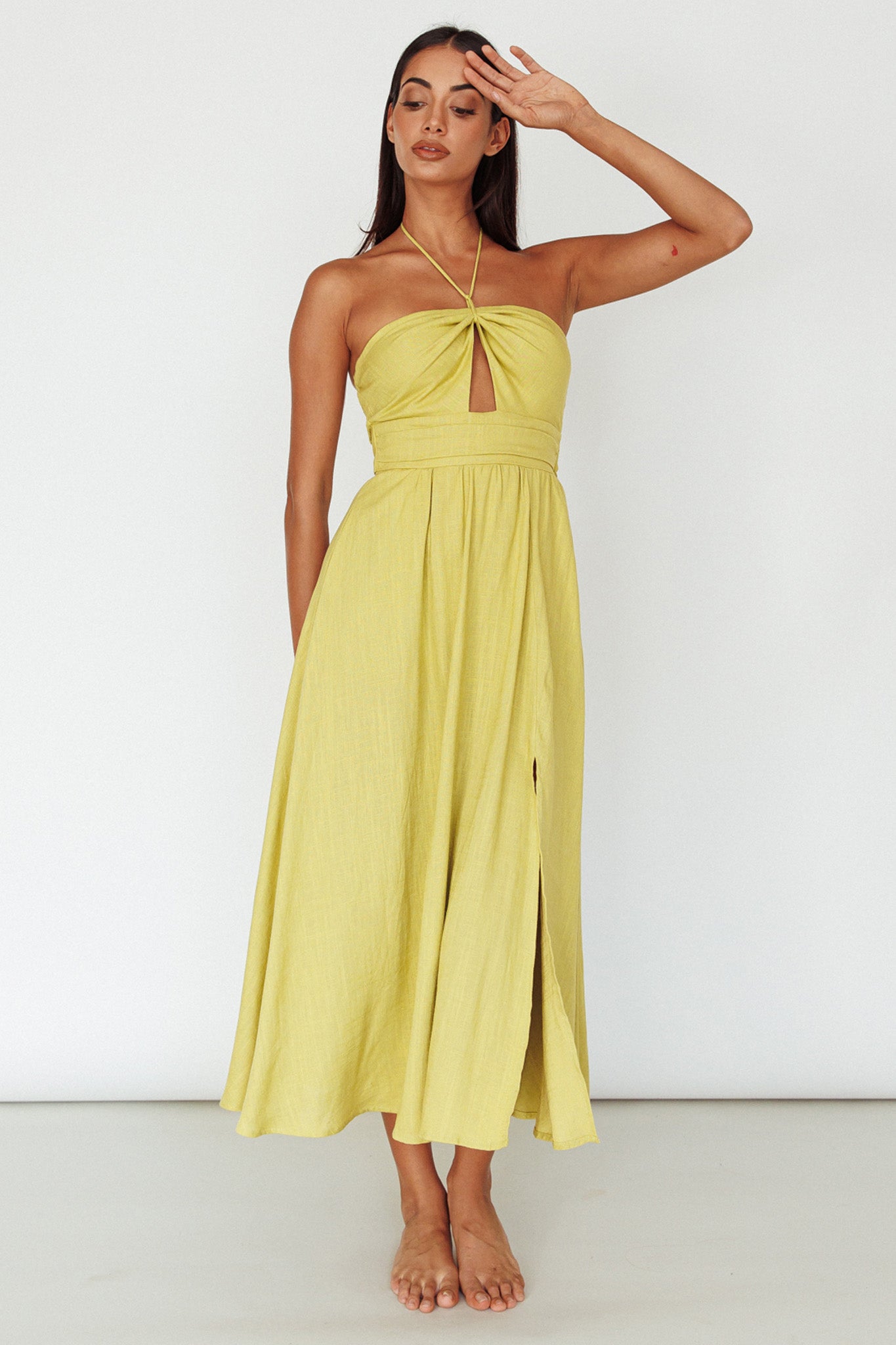 Maravilhosa Keyhole Halter Midi Dress Lime by Selfie Leslie Australia