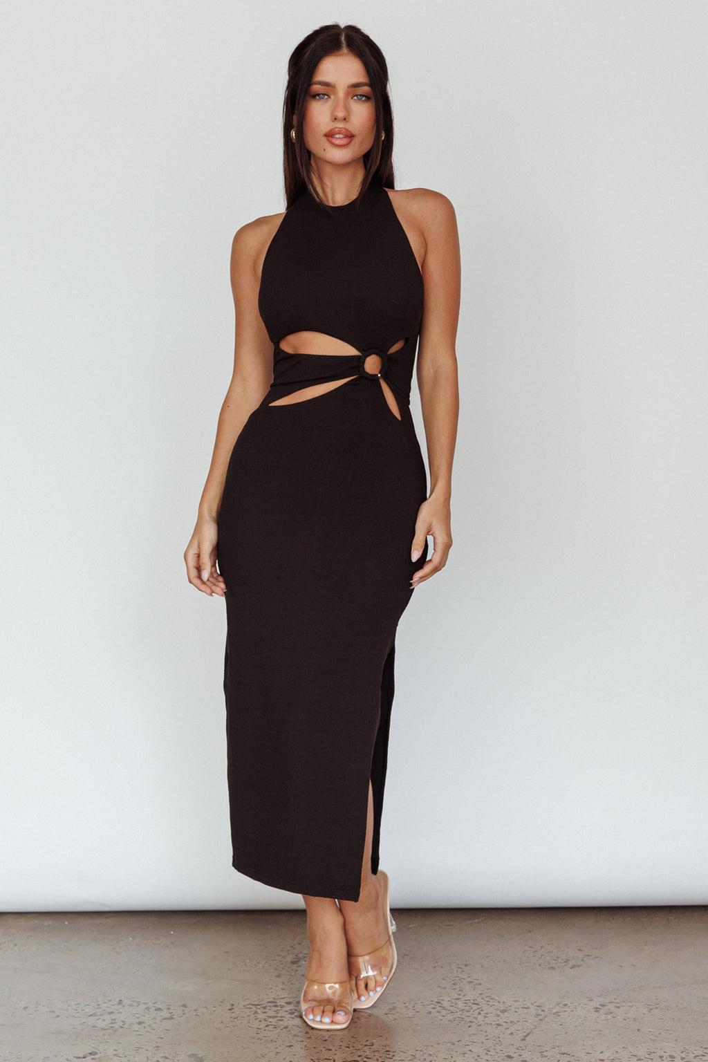 Crystal Skies Cut-Out Feature Midi Dress Black by Selfie Leslie Australia