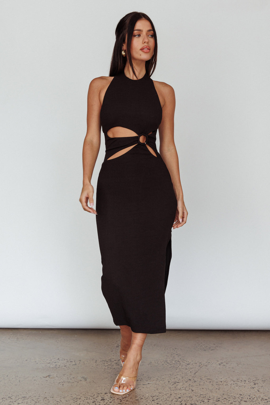Crystal Skies Cut-Out Feature Midi Dress Black by Selfie Leslie Australia