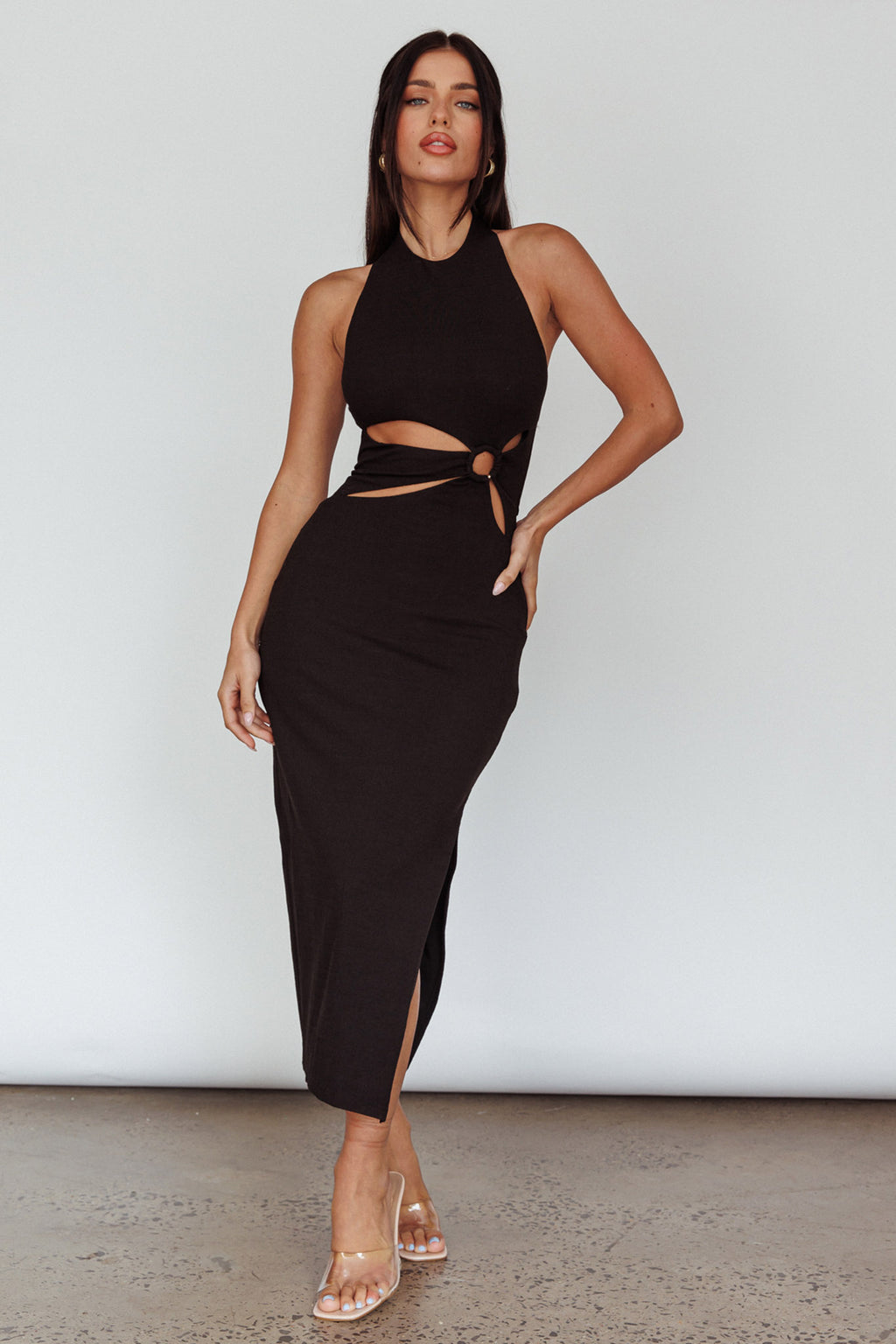 Crystal Skies Cut-Out Feature Midi Dress Black by Selfie Leslie Australia
