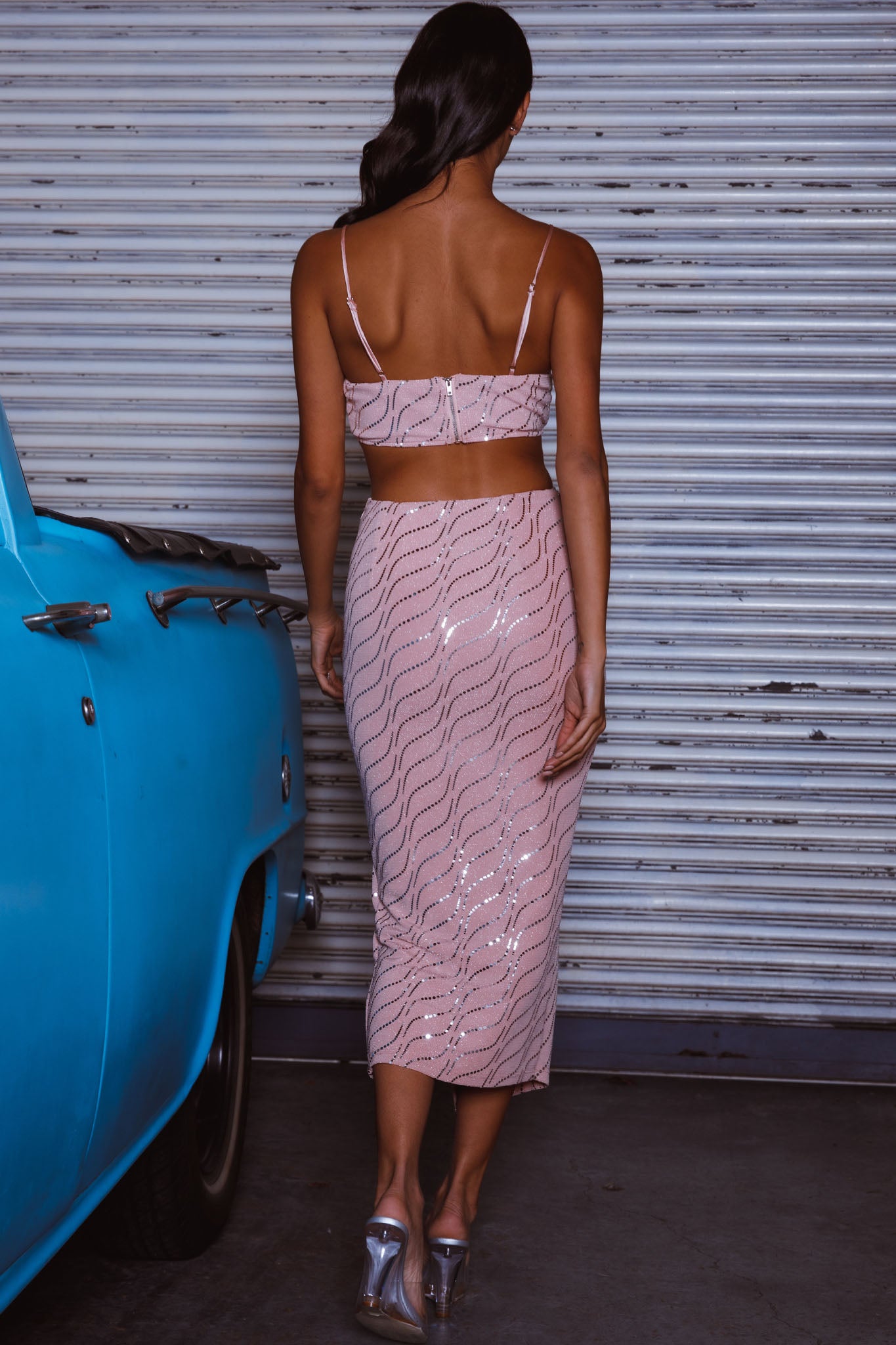Maree Ruched Detail Midi Skirt Blush by Selfie Leslie