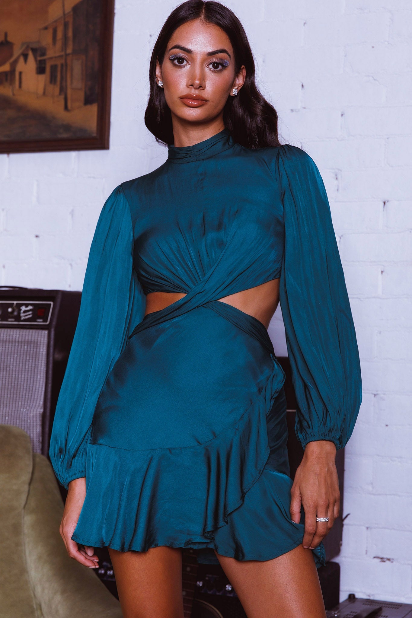 Feels Like Home Long Sleeve Cut-Out Dress Forest Green by Selfie Leslie