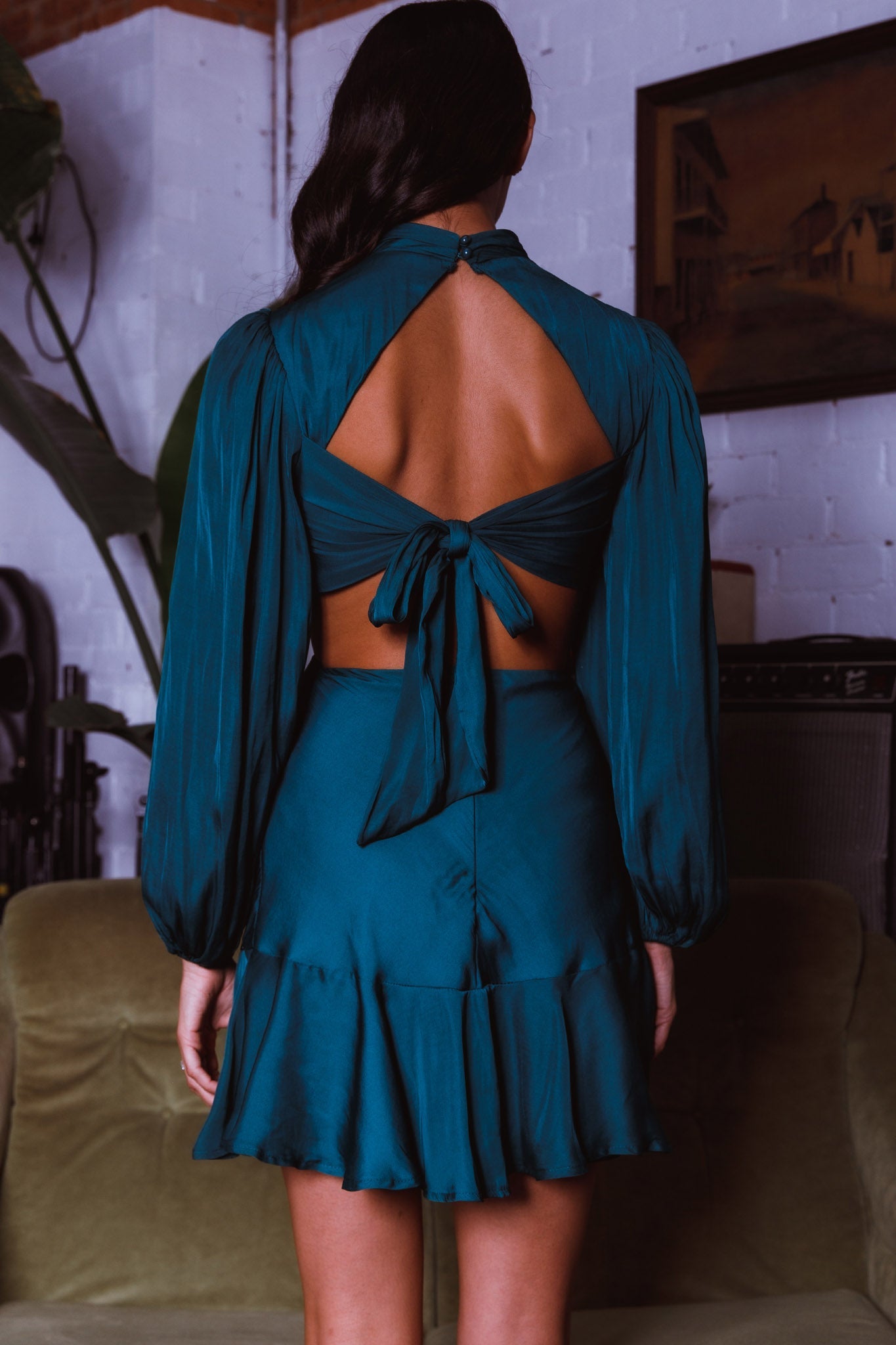 Feels Like Home Long Sleeve Cut-Out Dress Forest Green by Selfie Leslie