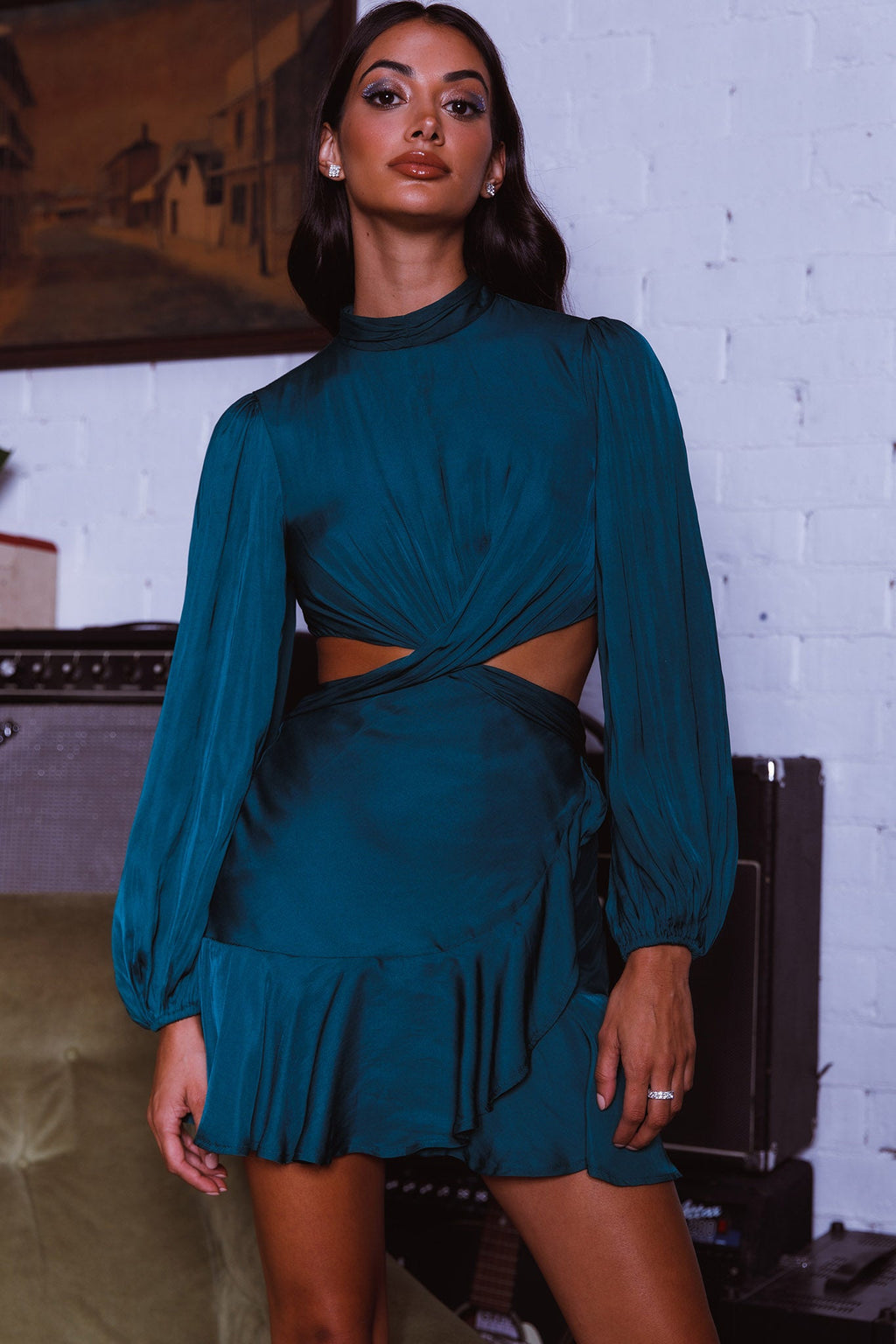 Feels Like Home Long Sleeve Cut-Out Dress Forest Green by Selfie Leslie
