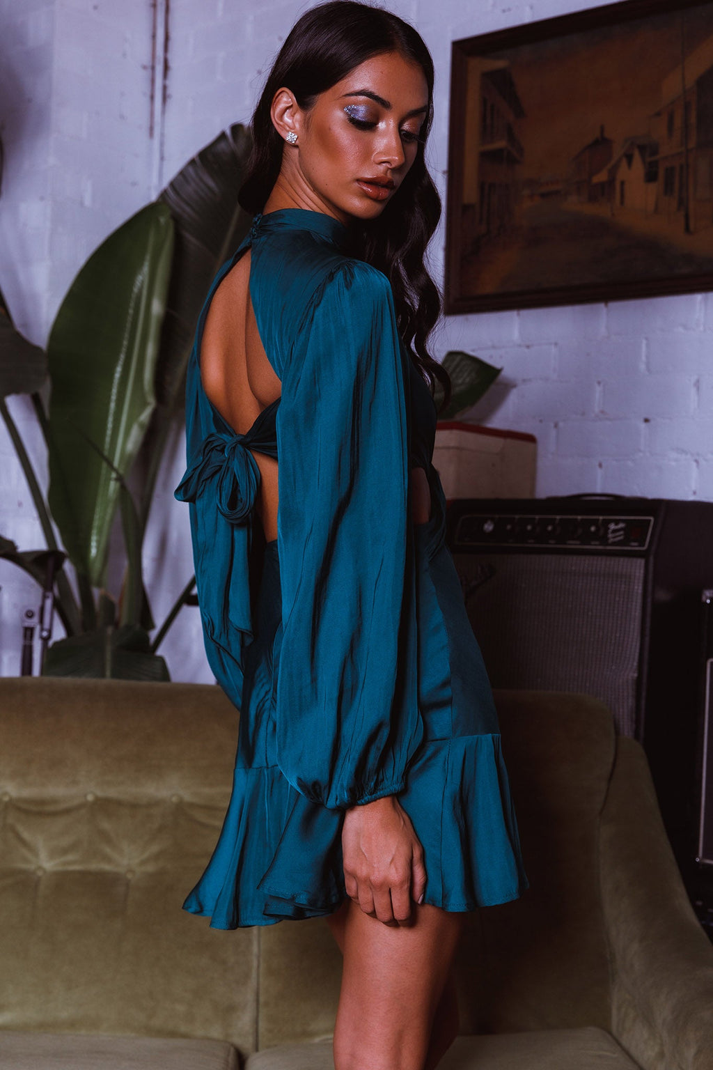 Feels Like Home Long Sleeve Cut-Out Dress Forest Green by Selfie Leslie