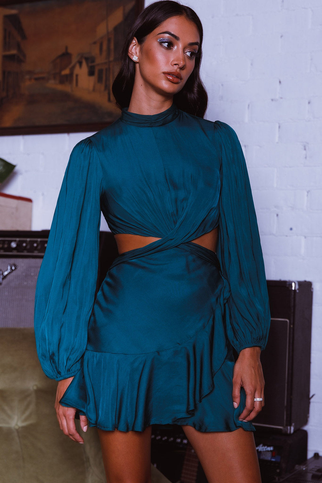 Feels Like Home Long Sleeve Cut-Out Dress Forest Green by Selfie Leslie