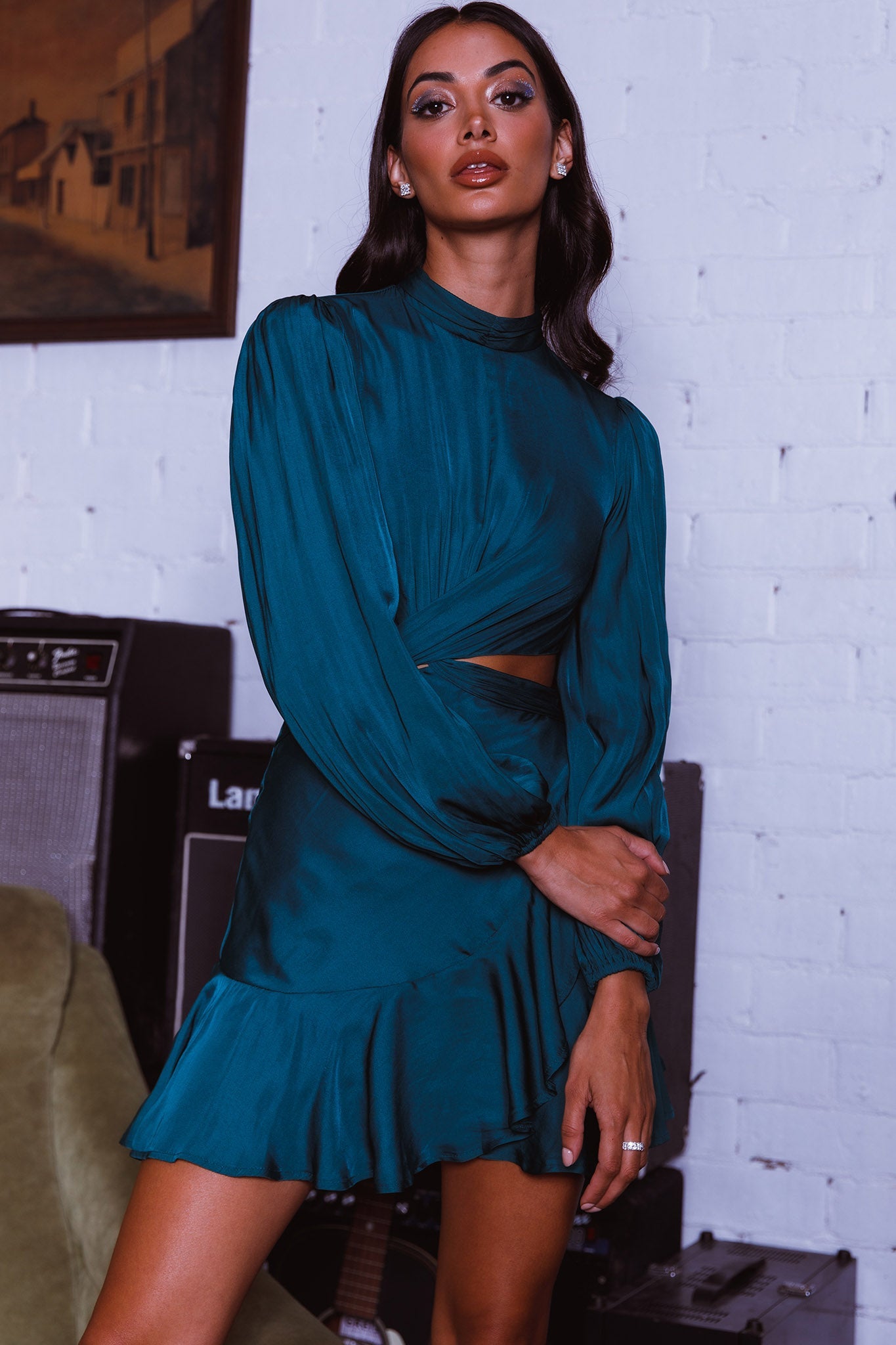 Feels Like Home Long Sleeve Cut-Out Dress Forest Green by Selfie Leslie