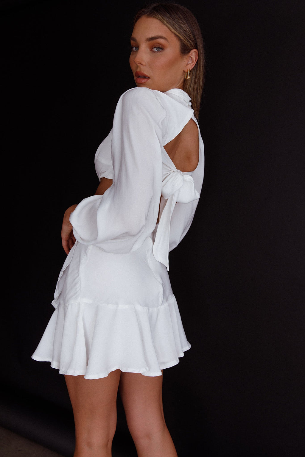 Feels Like Home Long Sleeve Cut-Out Dress White by Selfie Leslie