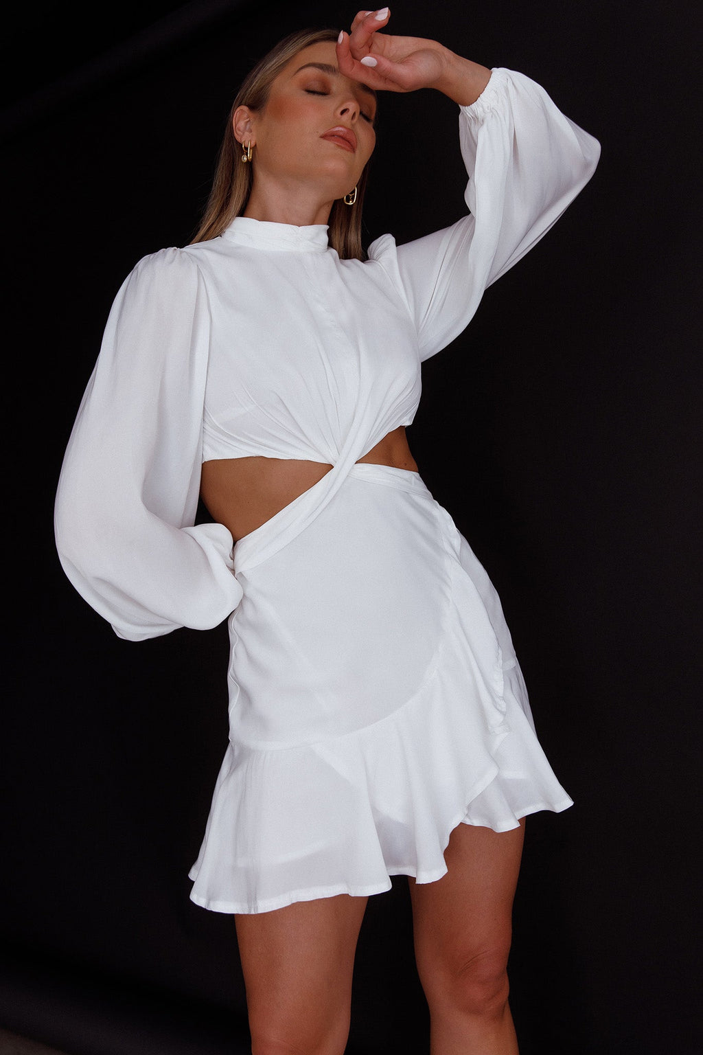 Feels Like Home Long Sleeve Cut-Out Dress White by Selfie Leslie