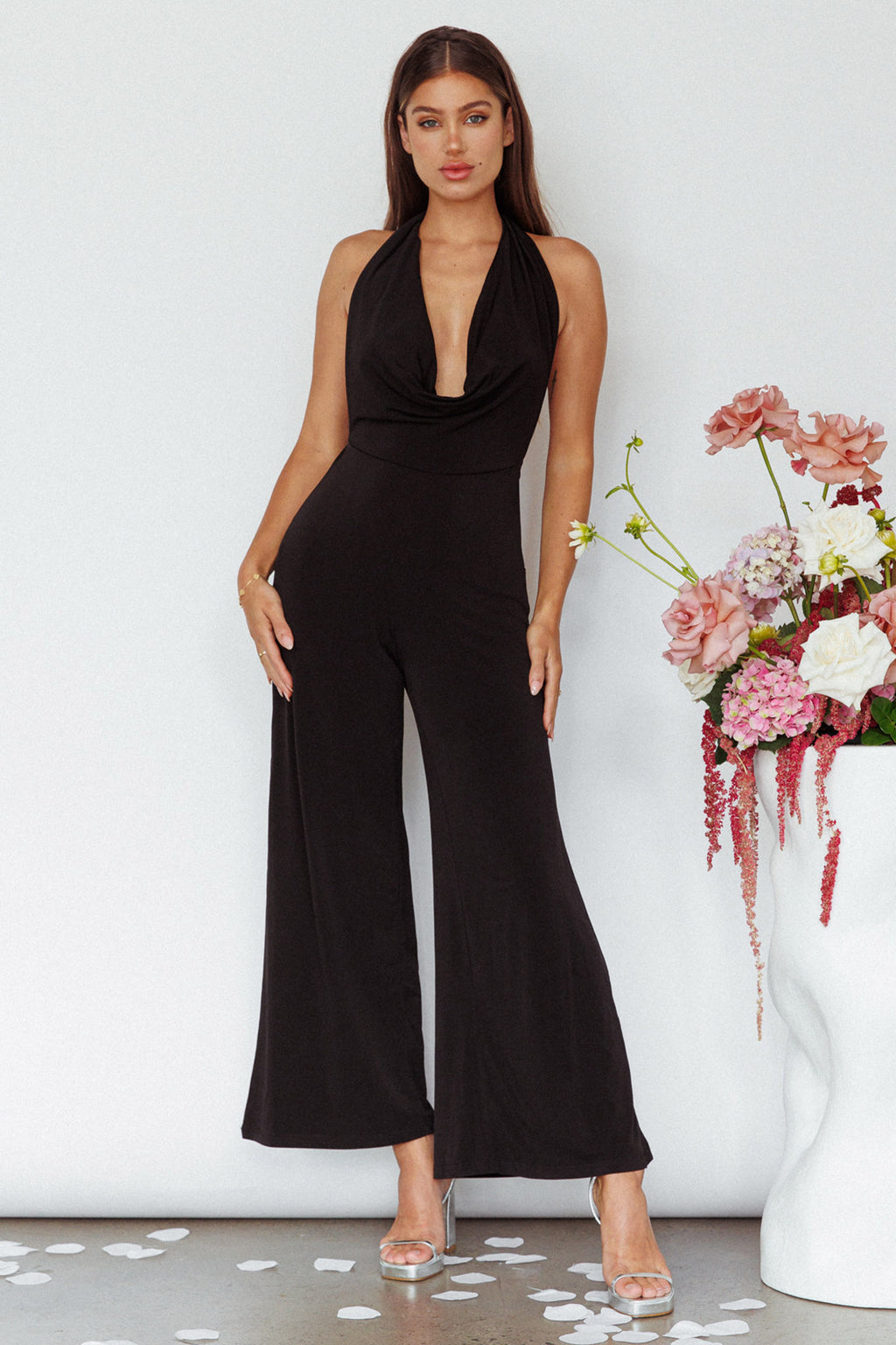 Emanuella Halterneck Split Jumpsuit Black by Selfie Leslie Australia