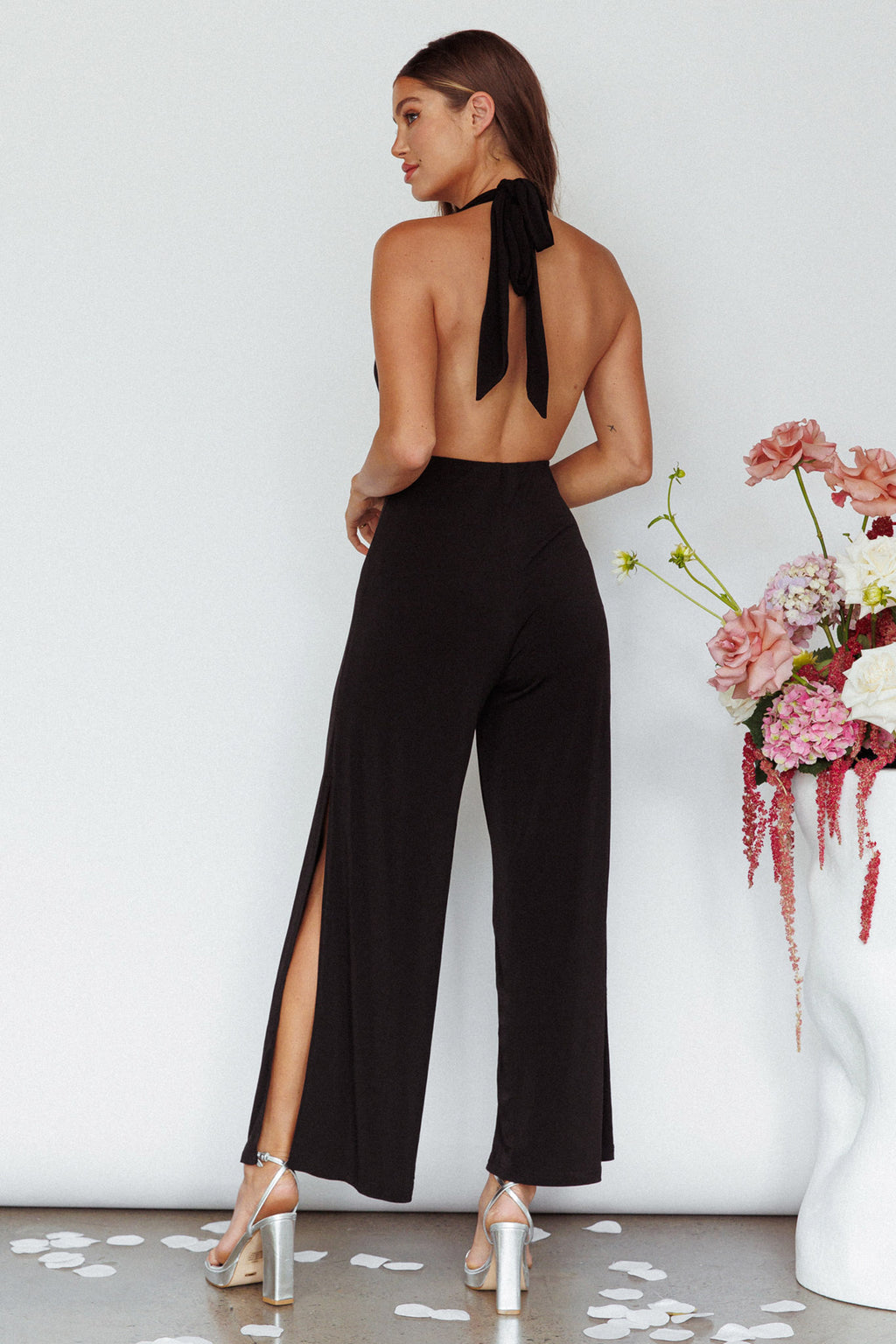 Emanuella Halterneck Split Jumpsuit Black by Selfie Leslie Australia