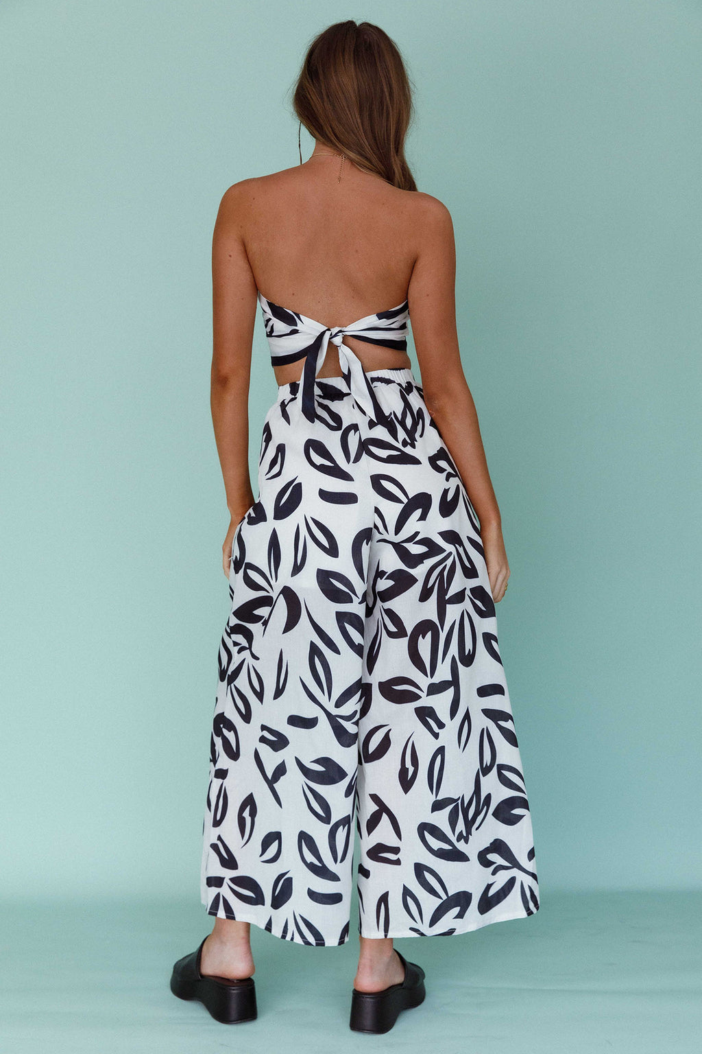 Randi Wide Leg Pants Leaf Print Black by Selfie Leslie Australia