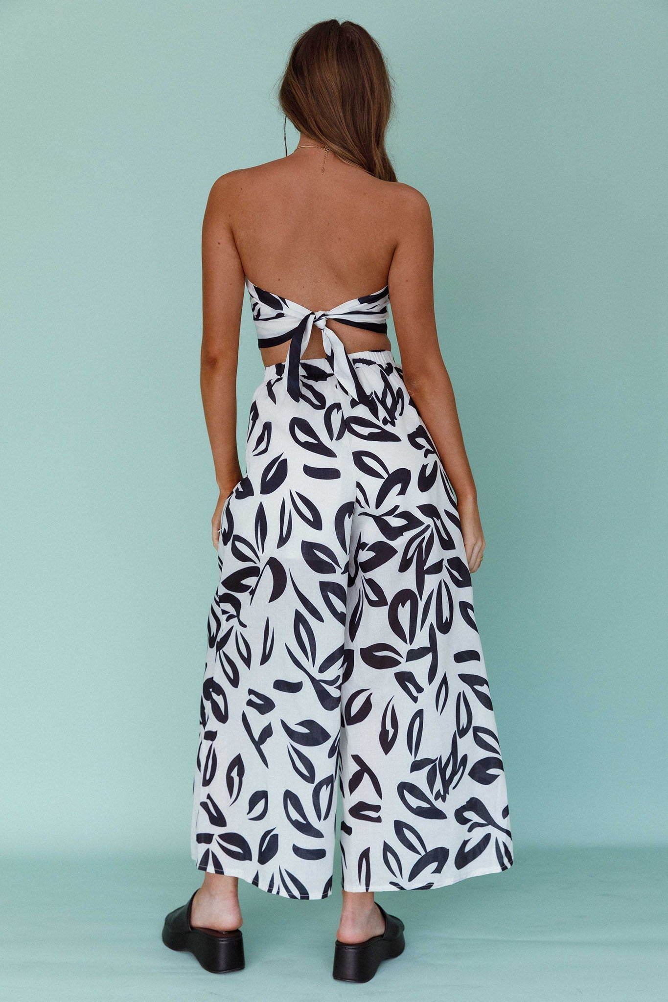 Randi Wide Leg Pants Leaf Print Black by Selfie Leslie Australia