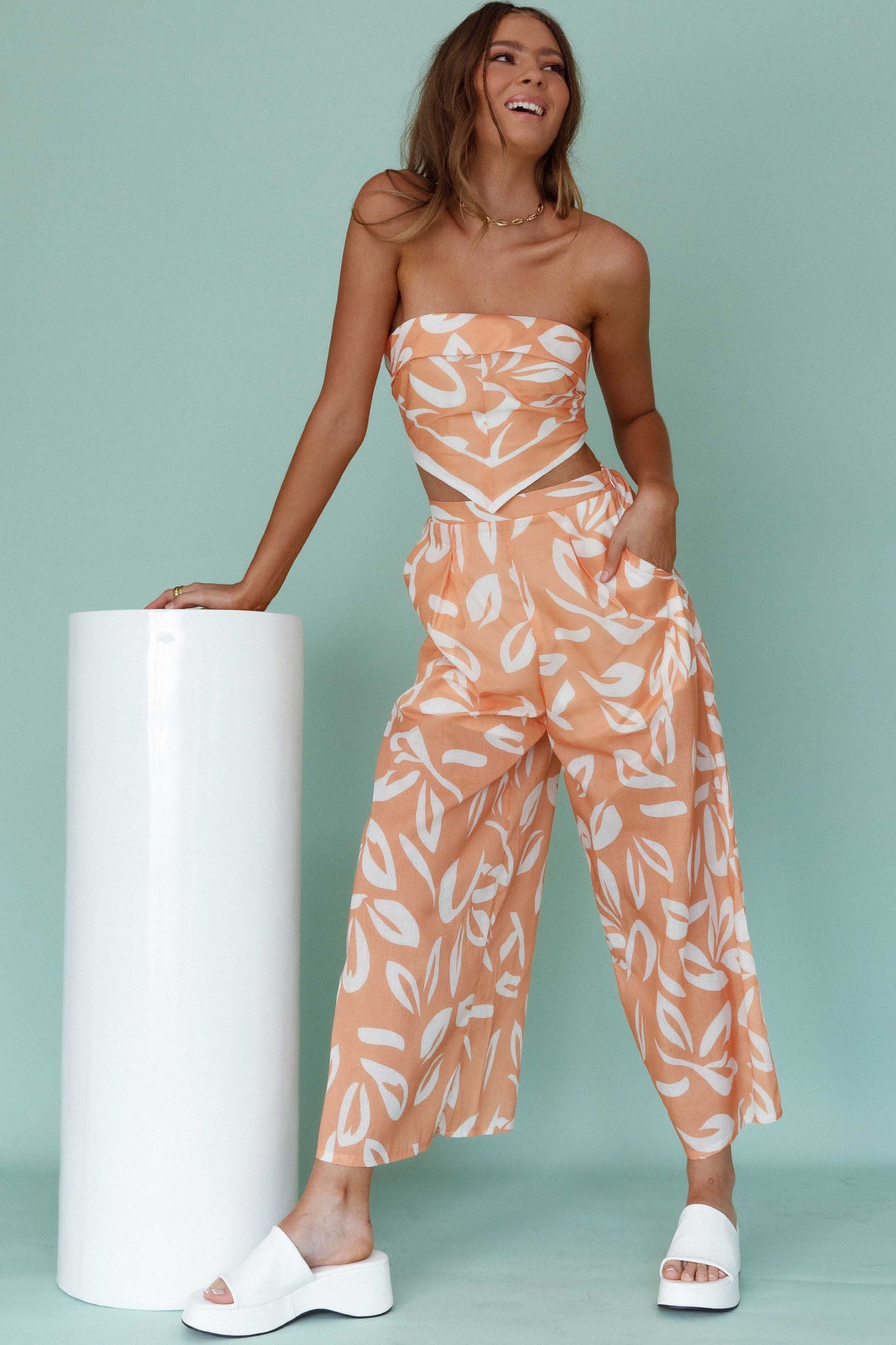 Randi Wide Leg Pants Leaf Print Mango by Selfie Leslie Australia