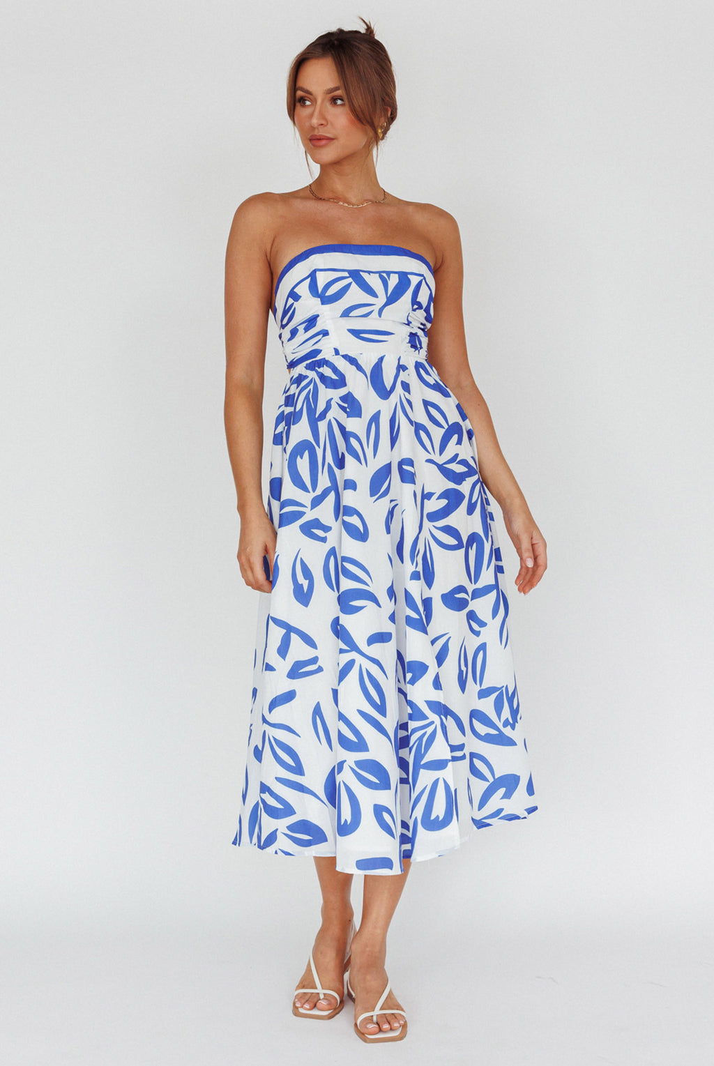 Randi Tie-Back Maxi Dress Leaf Print Blue by Selfie Leslie Australia