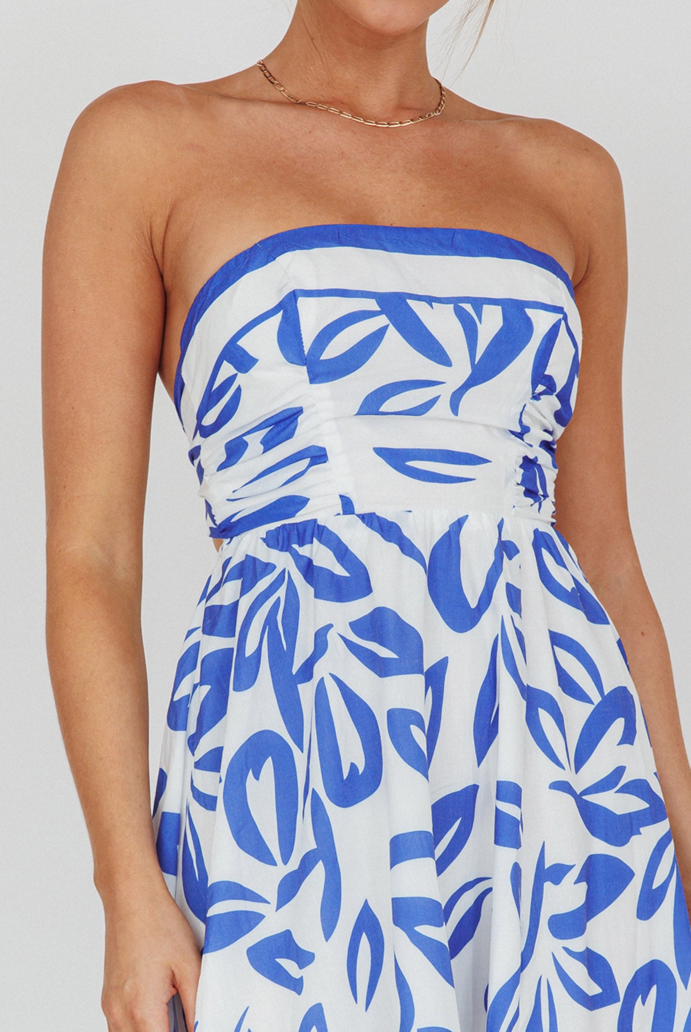 Randi Tie-Back Maxi Dress Leaf Print Blue by Selfie Leslie Australia
