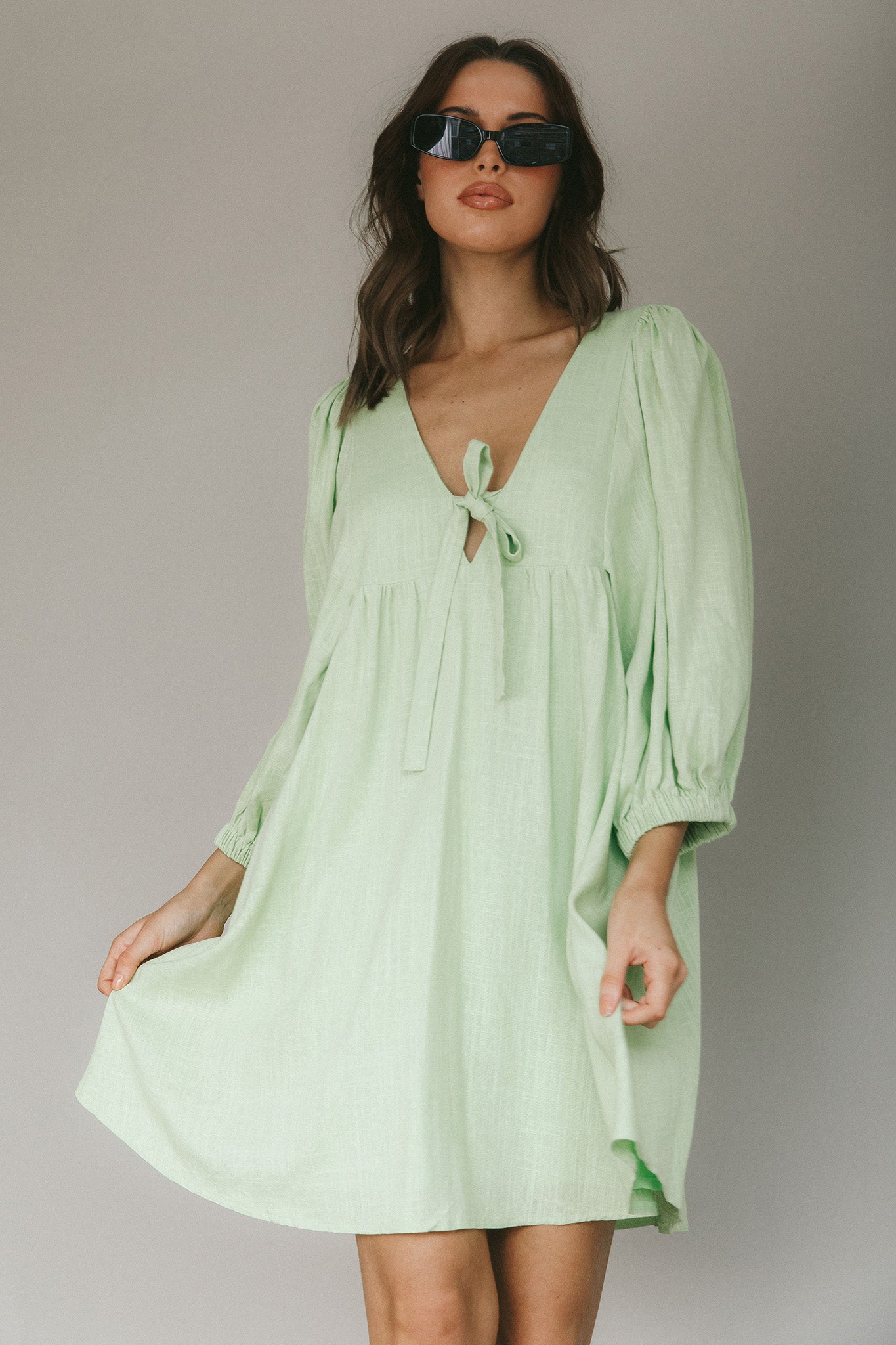 New Haven Puff Sleeve Swing Dress Lime by Selfie Leslie Australia