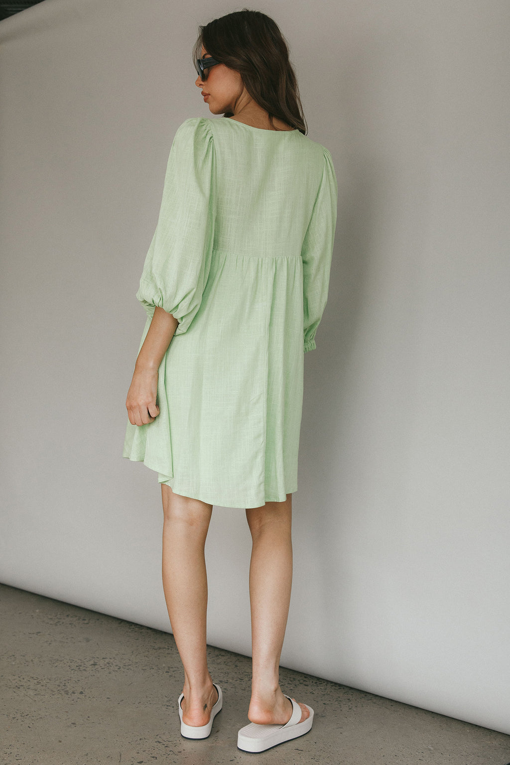 New Haven Puff Sleeve Swing Dress Lime by Selfie Leslie Australia