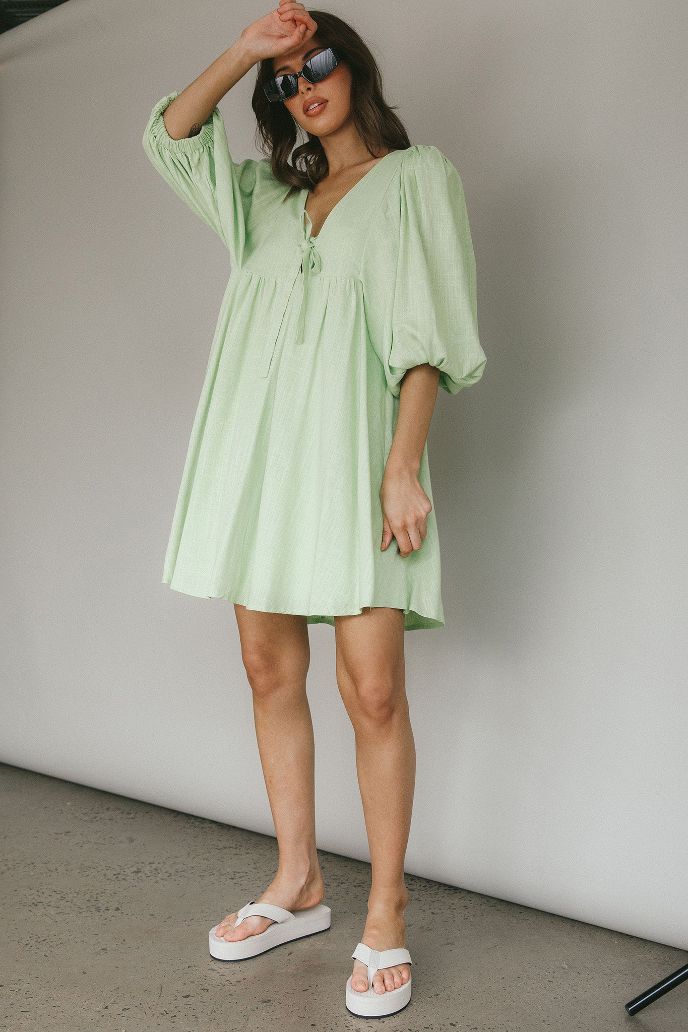 New Haven Puff Sleeve Swing Dress Lime by Selfie Leslie Australia
