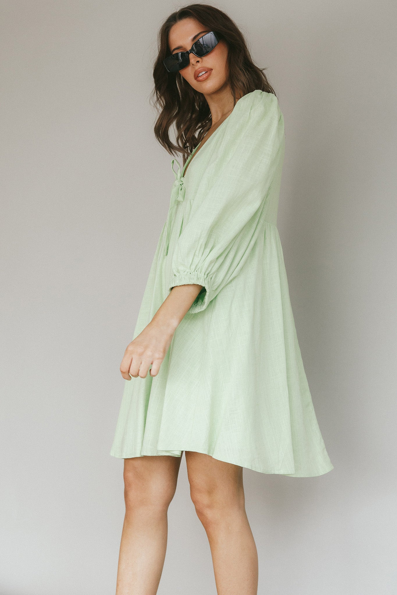 New Haven Puff Sleeve Swing Dress Lime by Selfie Leslie Australia