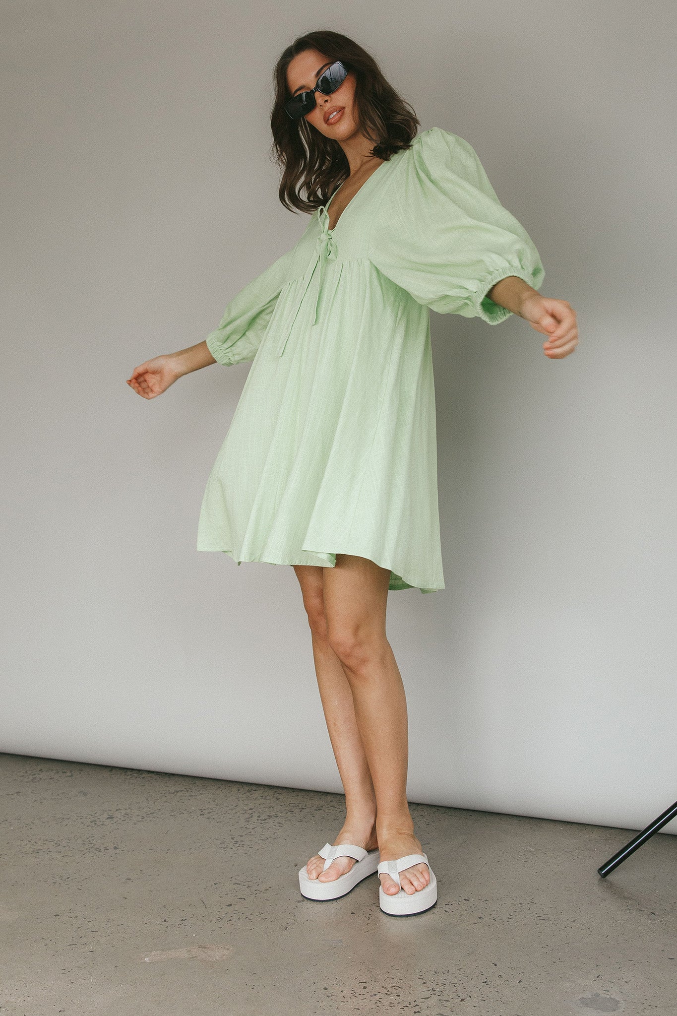 New Haven Puff Sleeve Swing Dress Lime by Selfie Leslie Australia
