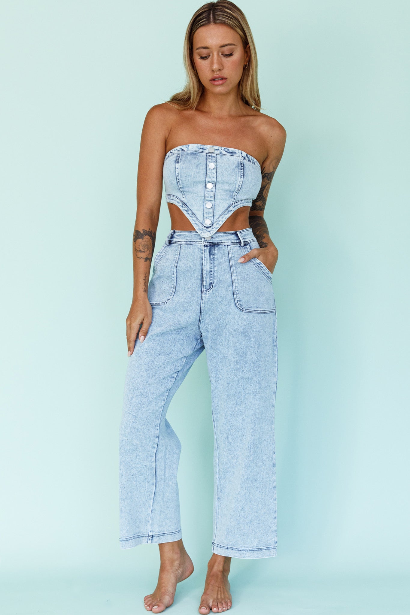 Uptown Wide Leg Pants Denim by Selfie Leslie Australia