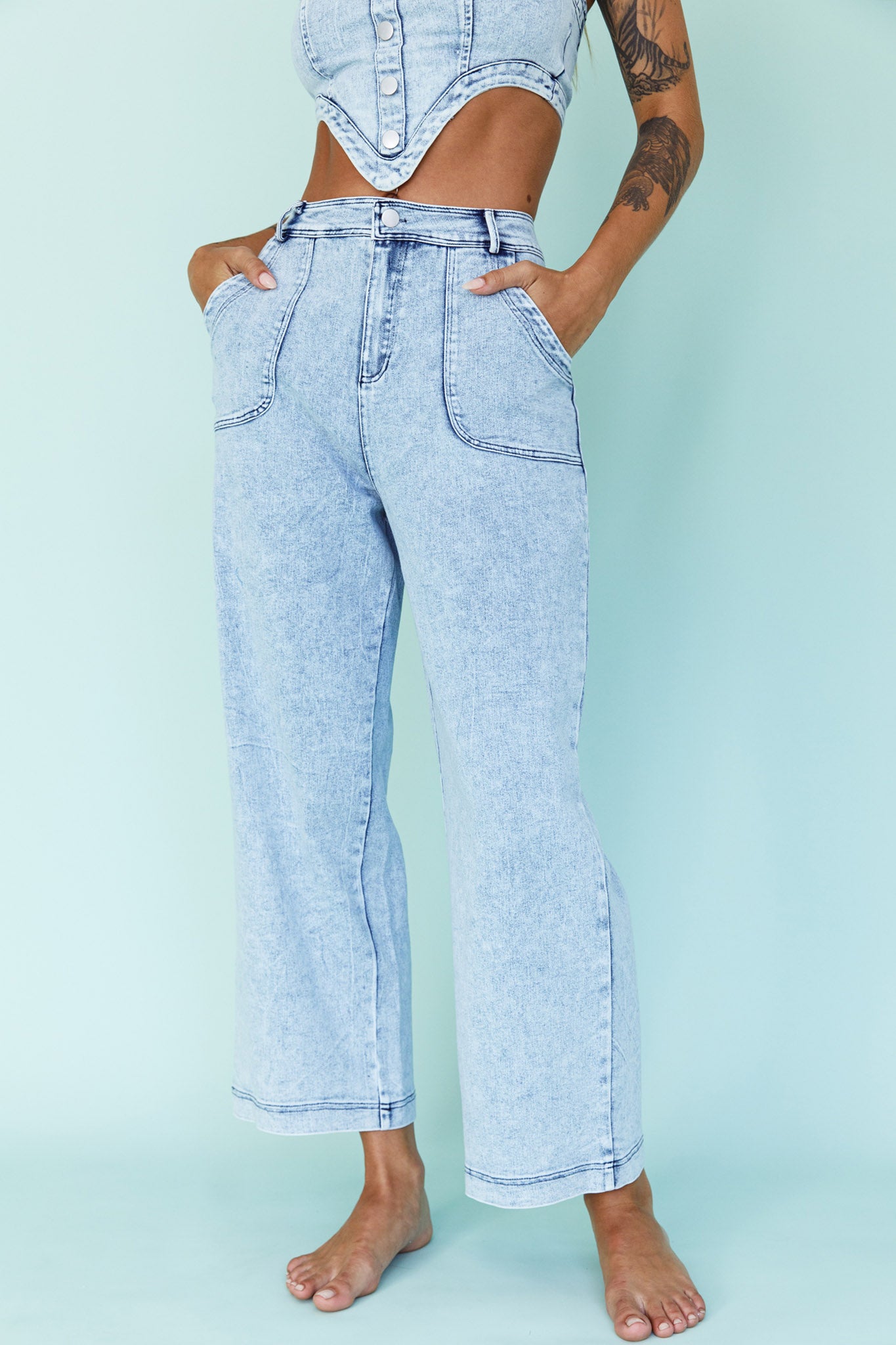 Uptown Wide Leg Pants Denim by Selfie Leslie Australia