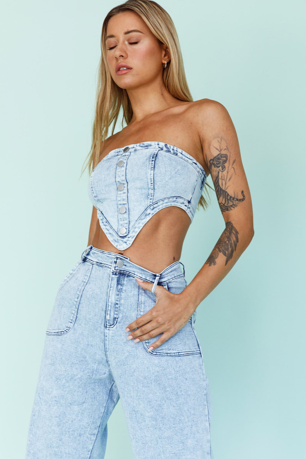 Uptown Wide Leg Pants Denim by Selfie Leslie Australia