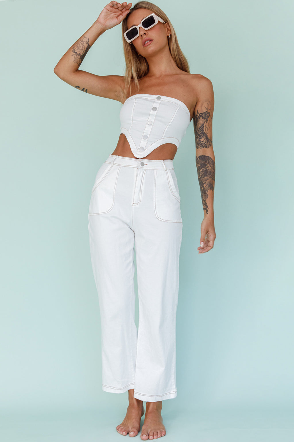 Uptown Wide Leg Pants White by Selfie Leslie Australia