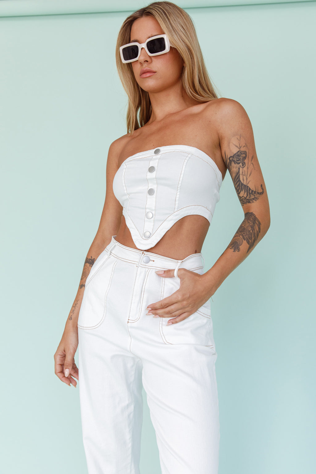 Uptown Wide Leg Pants White by Selfie Leslie Australia