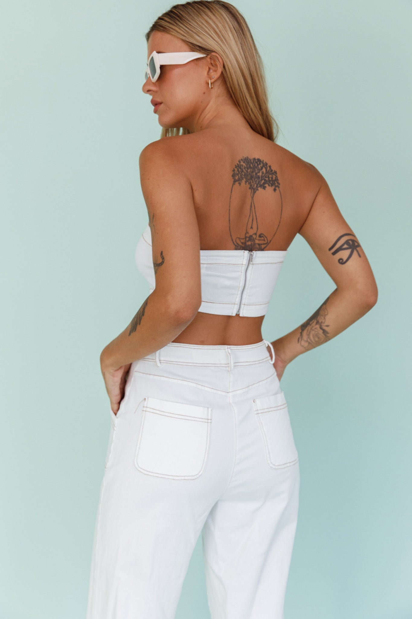 Uptown Strapless Crop Top White by Selfie Leslie Australia