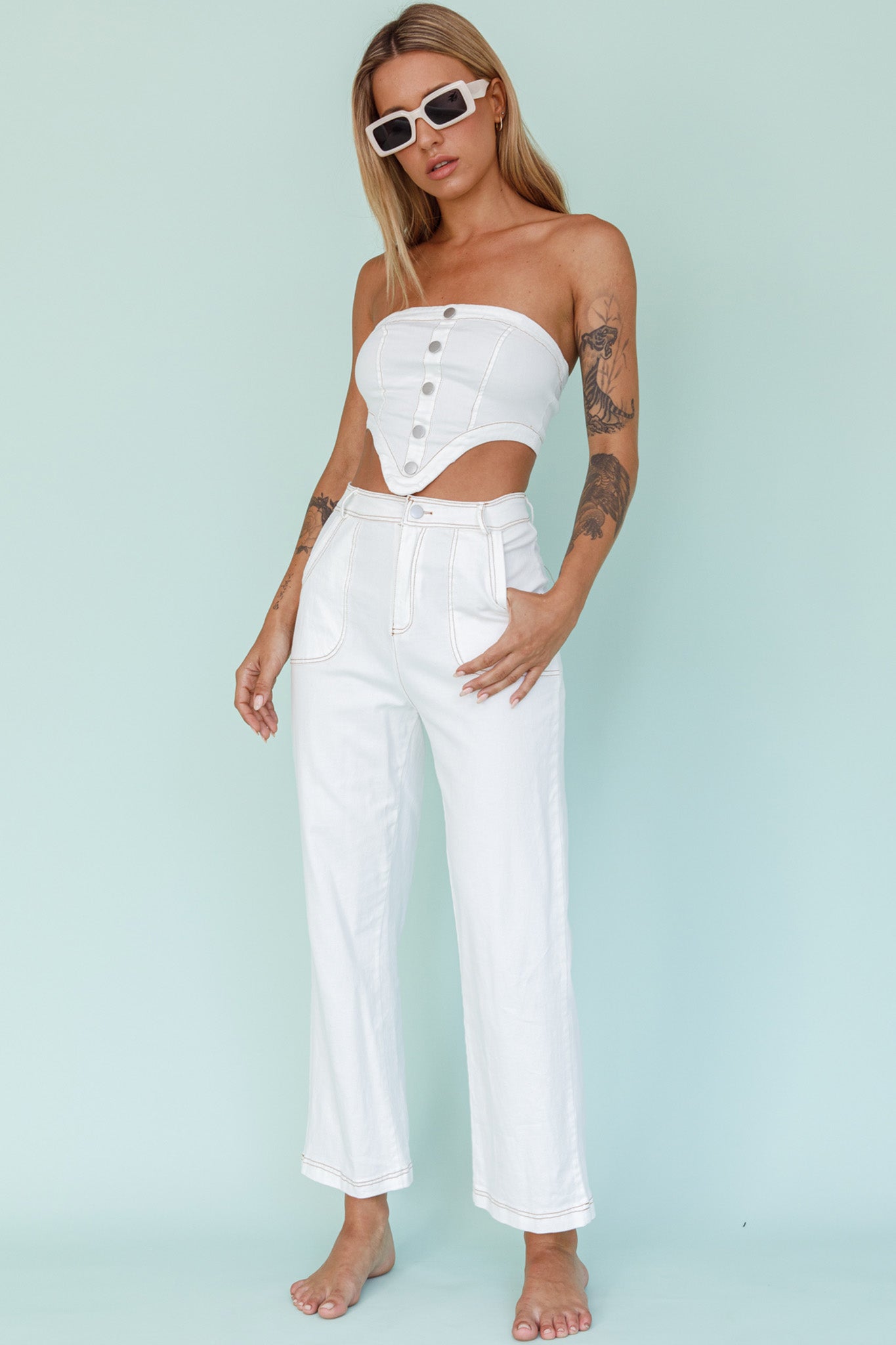Uptown Strapless Crop Top White by Selfie Leslie Australia
