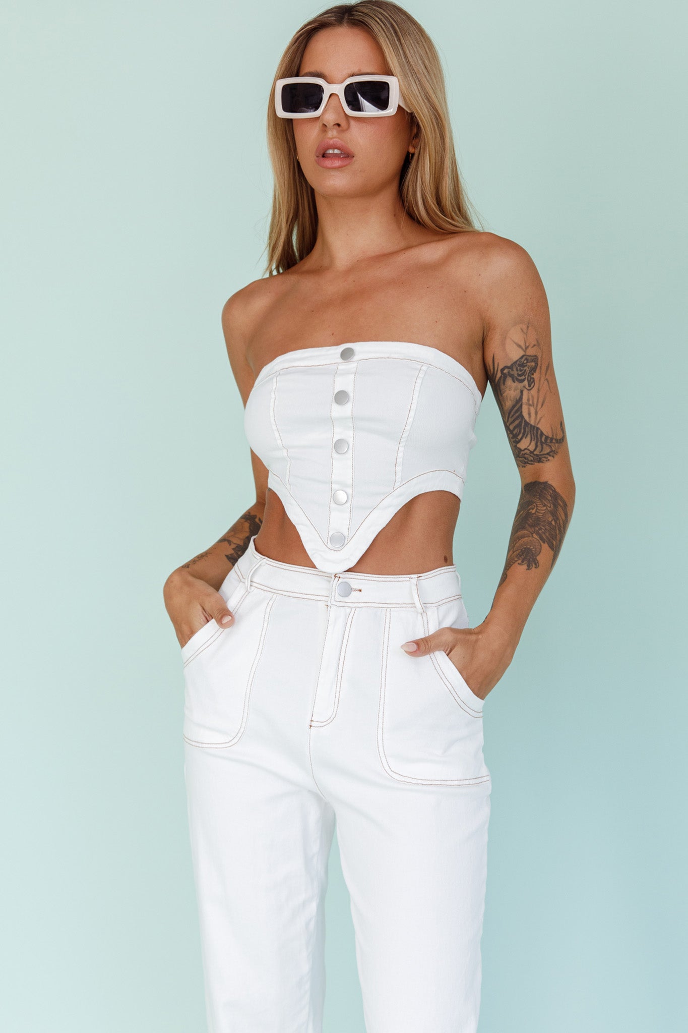 Uptown Strapless Crop Top White by Selfie Leslie Australia