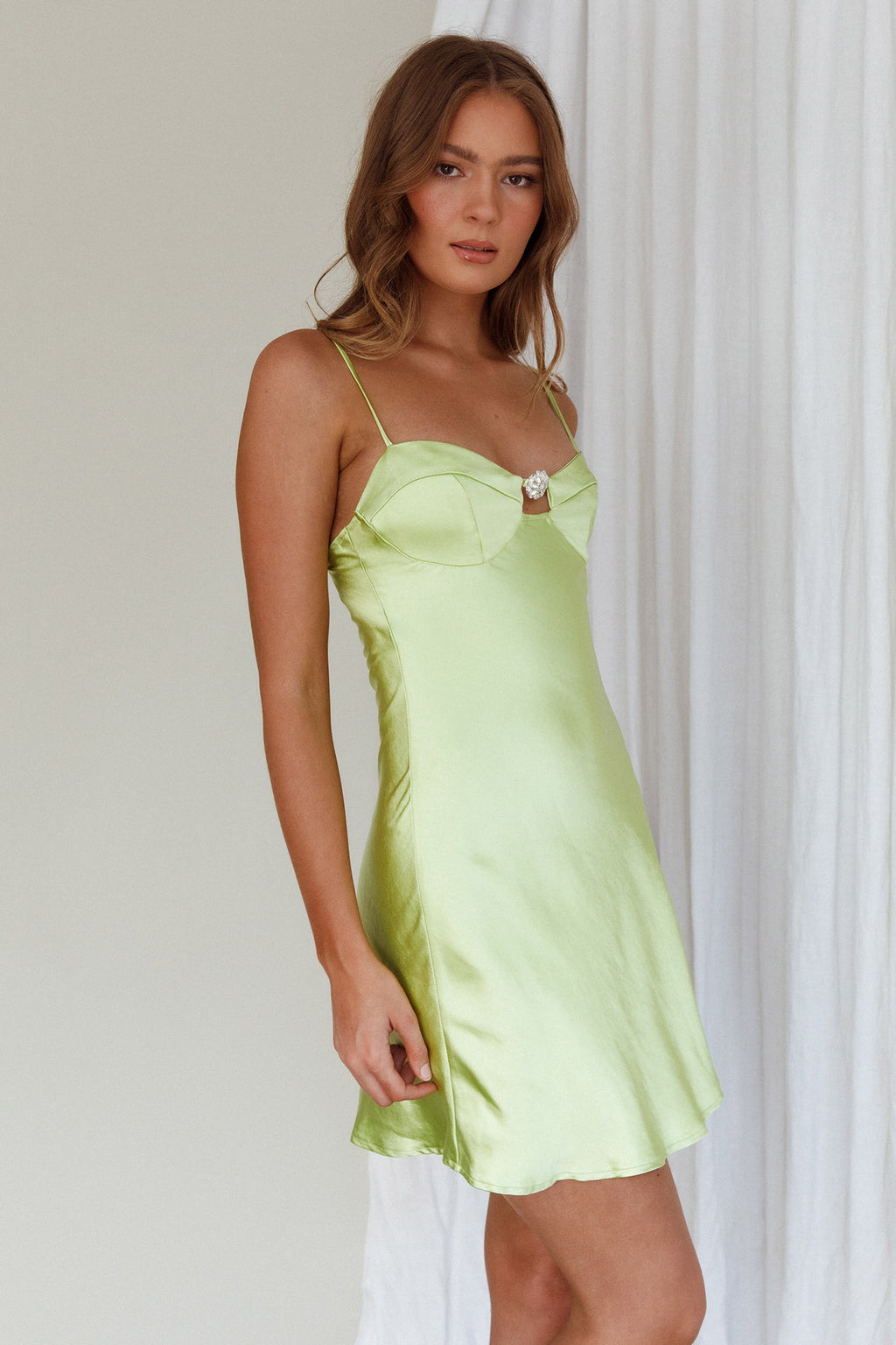 Get Flirty Rhinestone Accent Mini Dress Apple by Selfie Leslie Australia