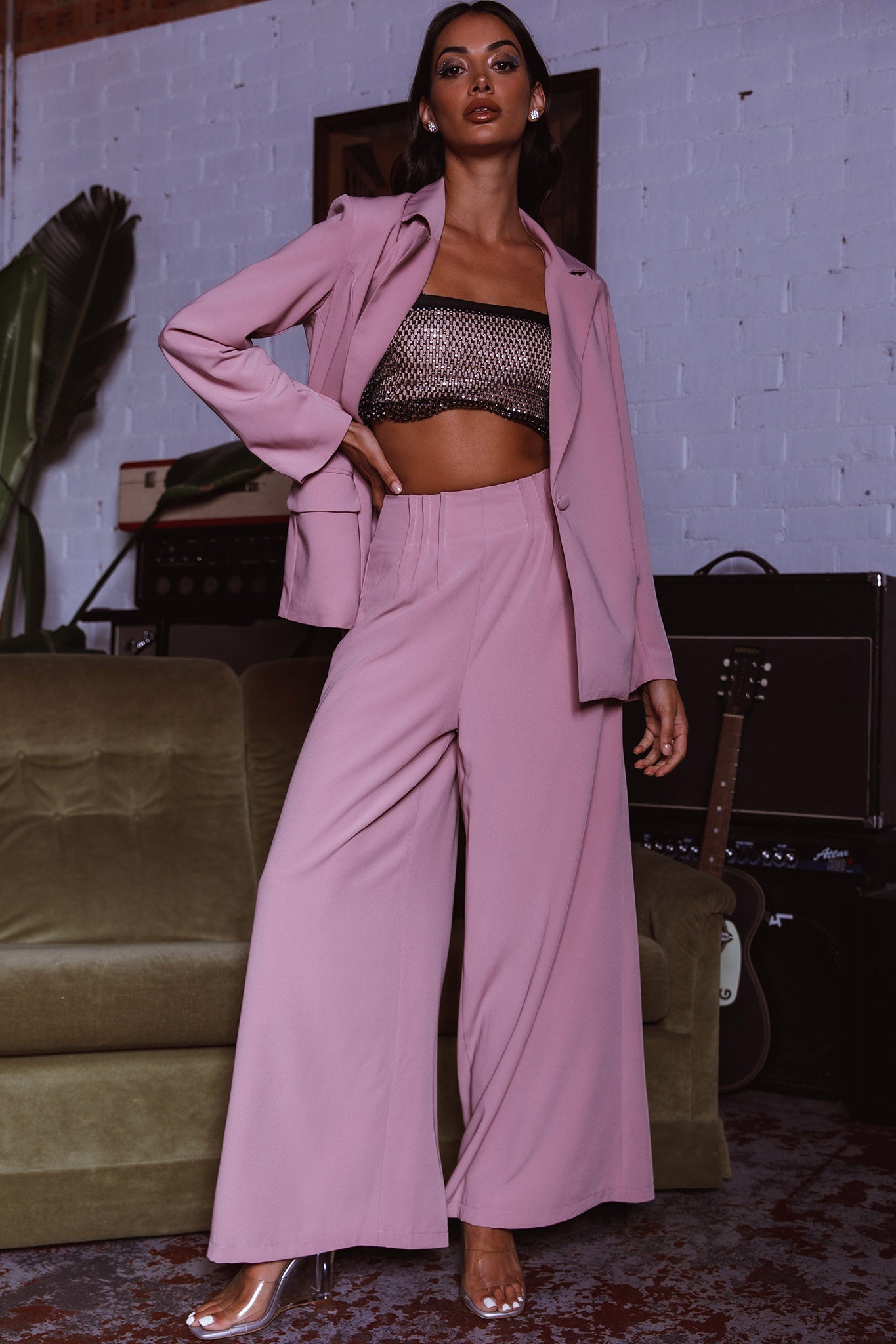 Vous Etes Belle Pleated Waist Pants Blush by Selfie Leslie