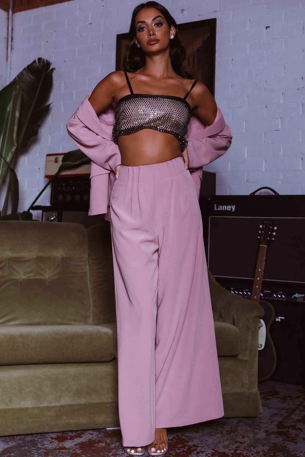 Vous Etes Belle Pleated Waist Pants Blush by Selfie Leslie