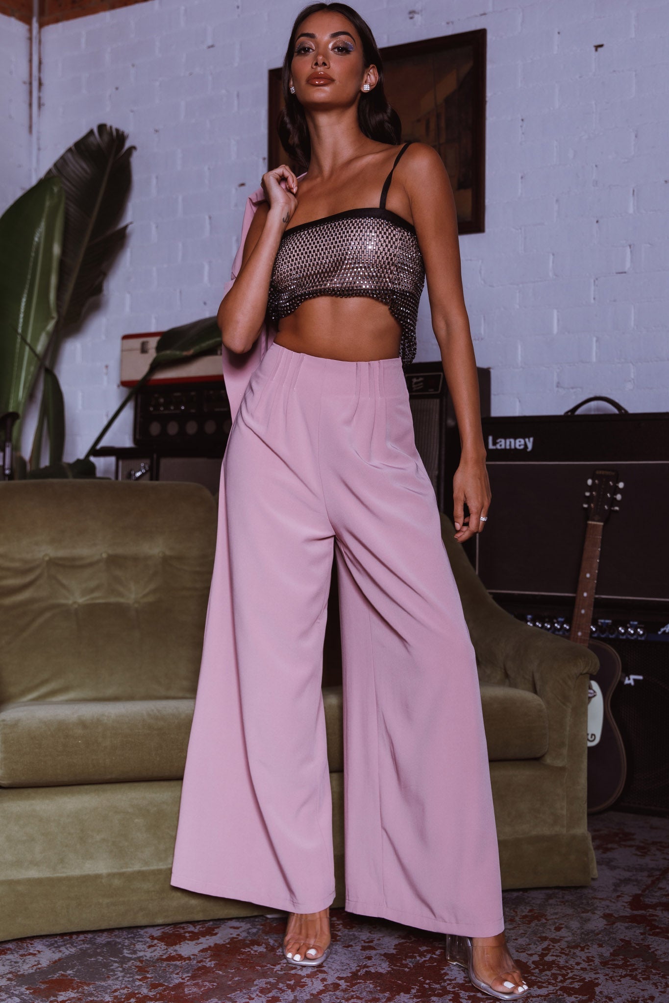 Vous Etes Belle Pleated Waist Pants Blush by Selfie Leslie
