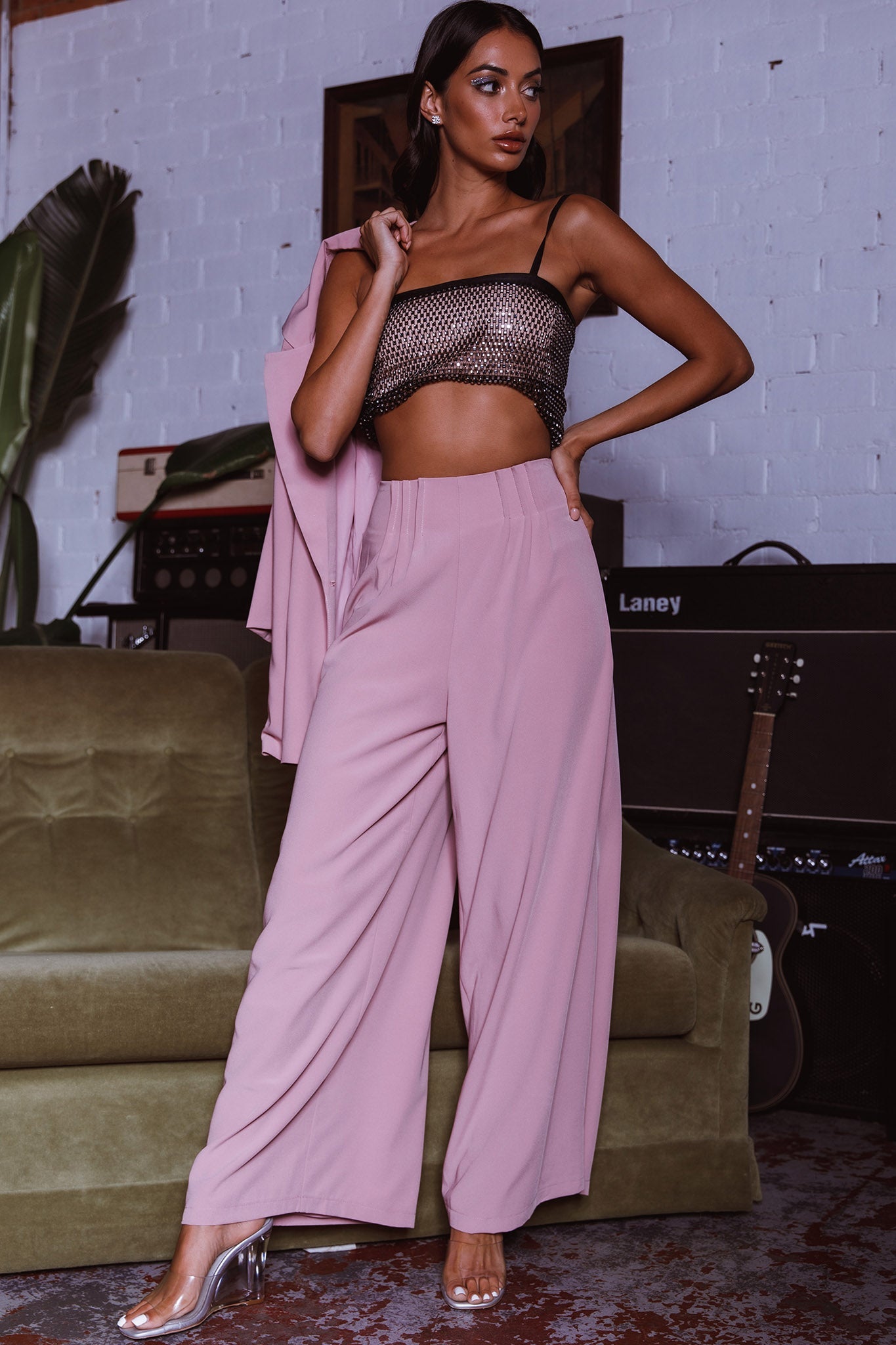 Vous Etes Belle Pleated Waist Pants Blush by Selfie Leslie