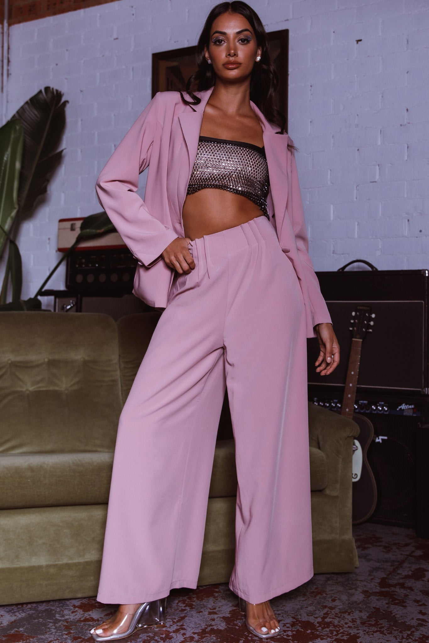 Vous Etes Belle Pleated Waist Pants Blush by Selfie Leslie