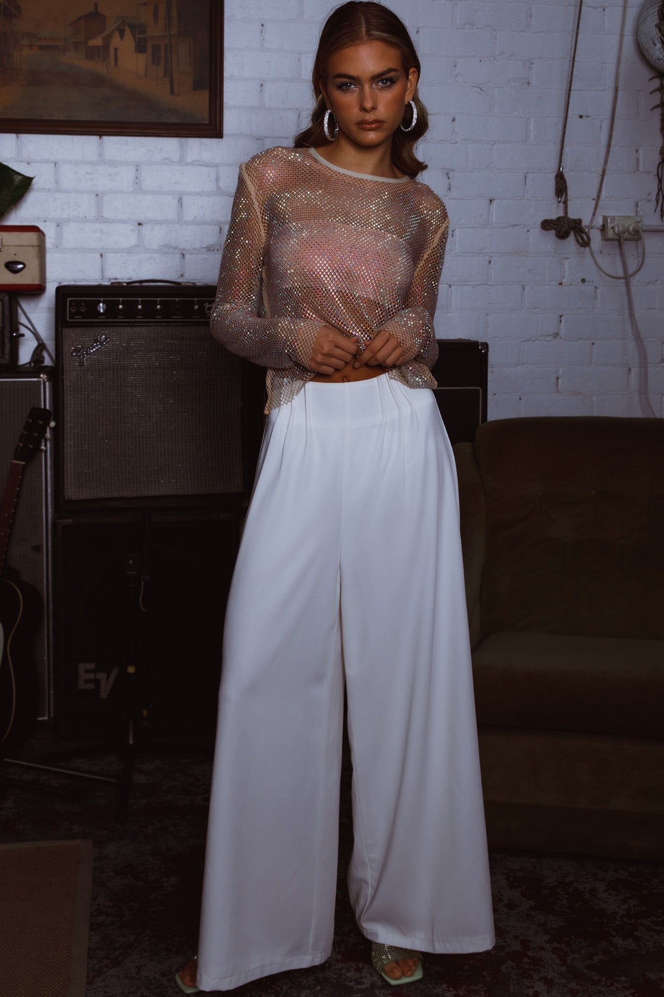 Vous Etes Belle Pleated Waist Pants White by Selfie Leslie